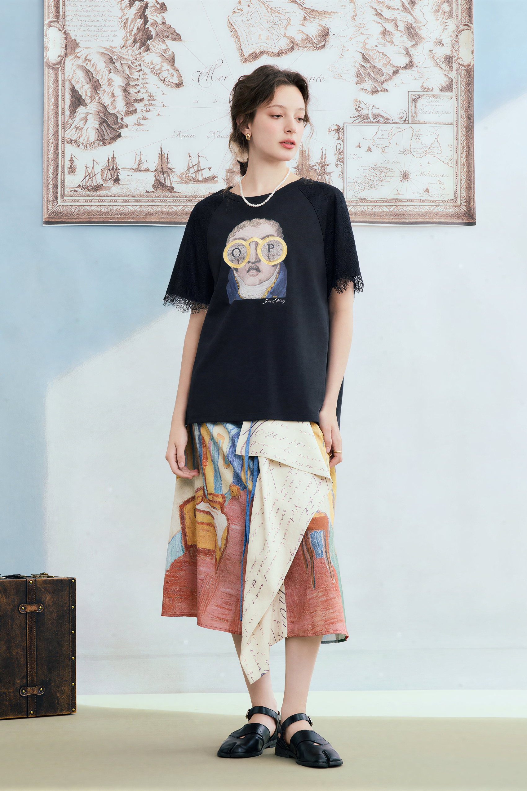 Lace Patchwork Printed Relaxed T-Shirt