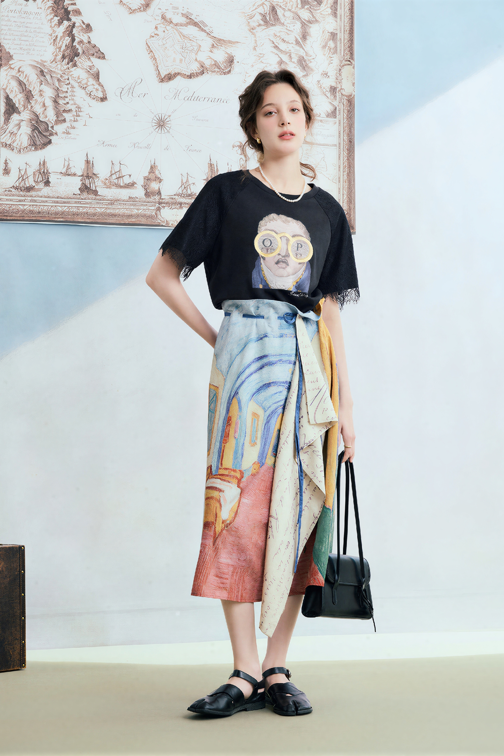 Lace Patchwork Printed Relaxed T-Shirt