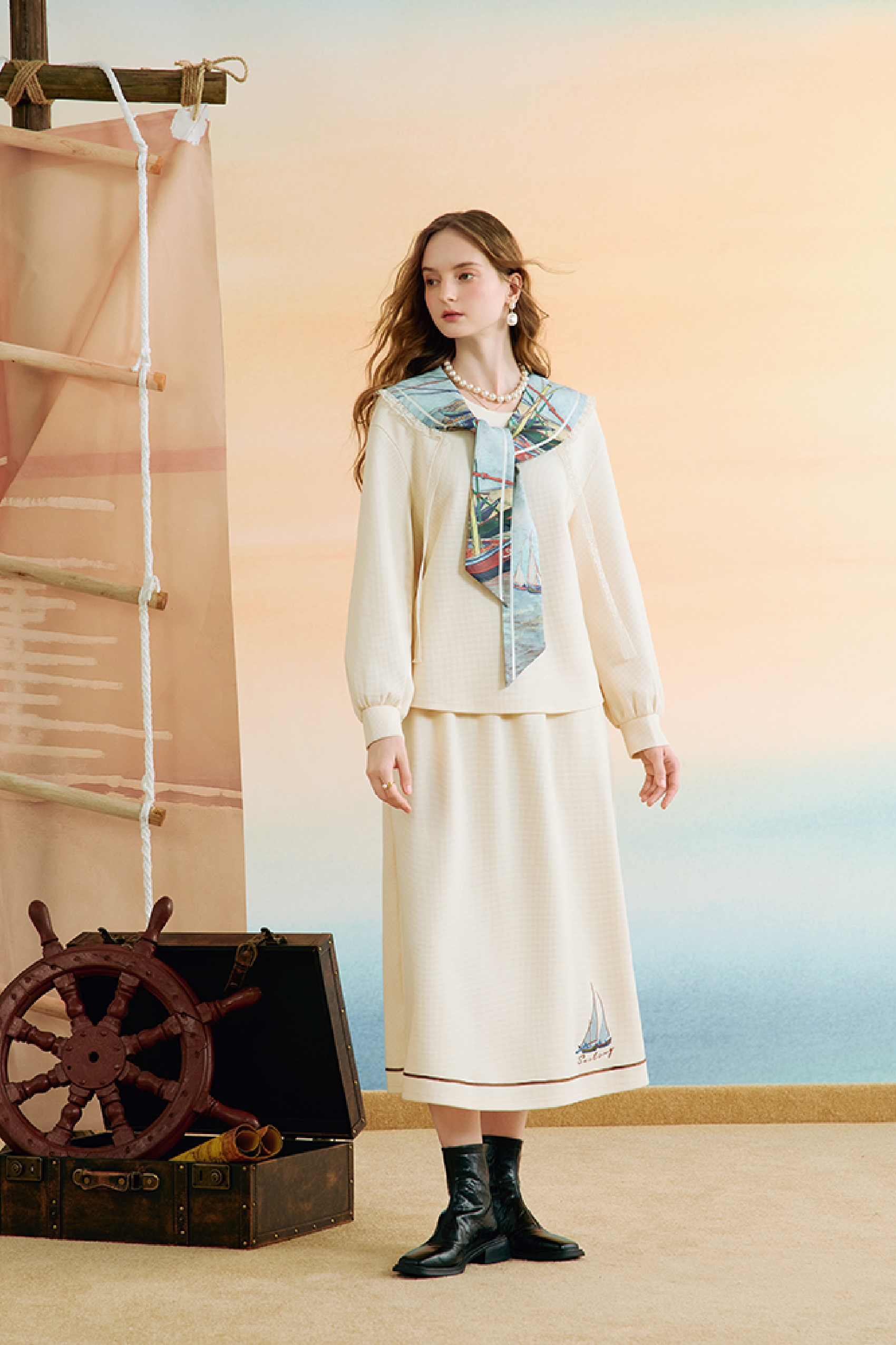 Van Gogh-Inspired High-Waist Skirt Set