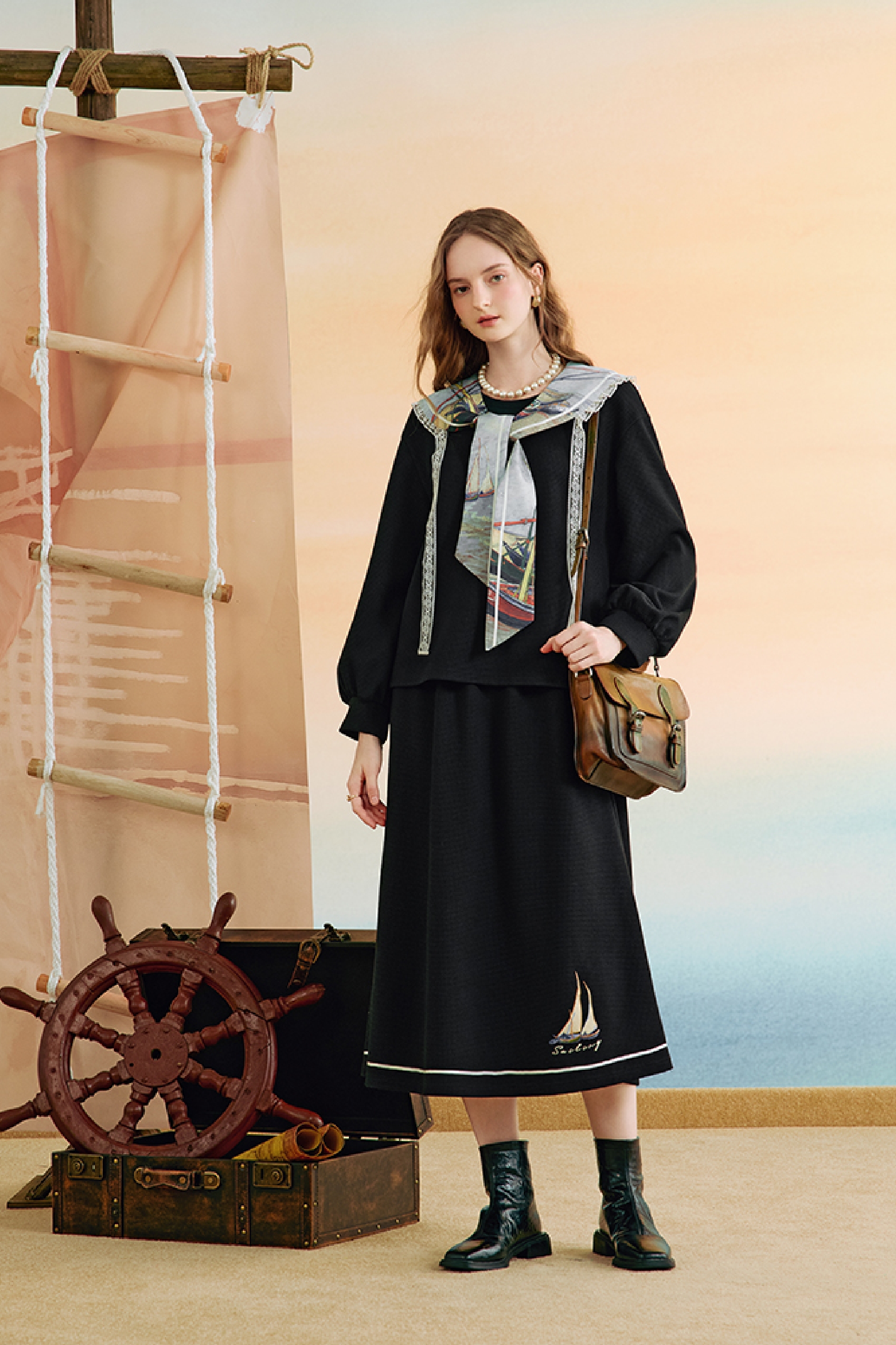 Van Gogh-Inspired High-Waist Skirt Set