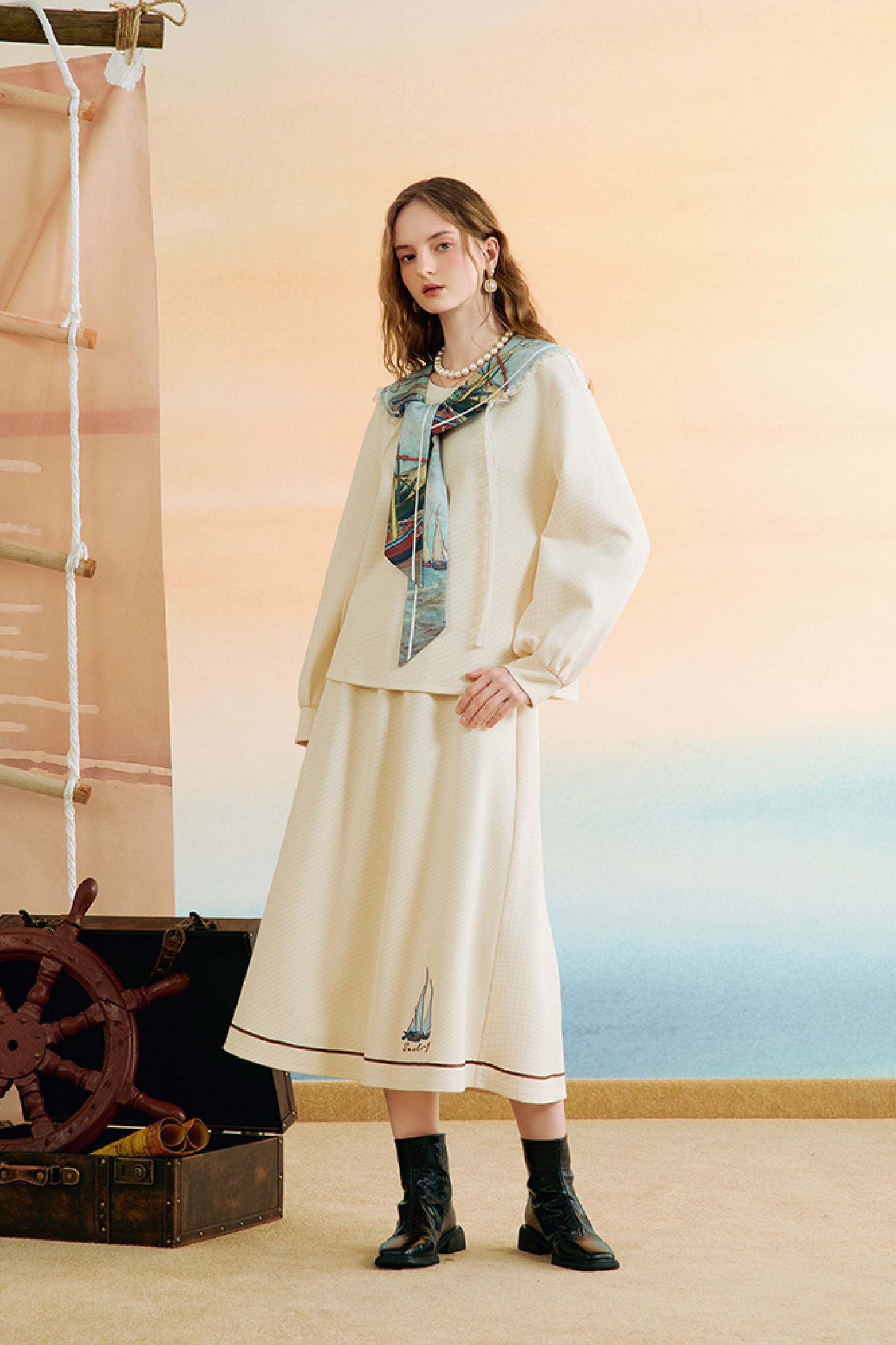 Van Gogh-Inspired High-Waist Skirt Set