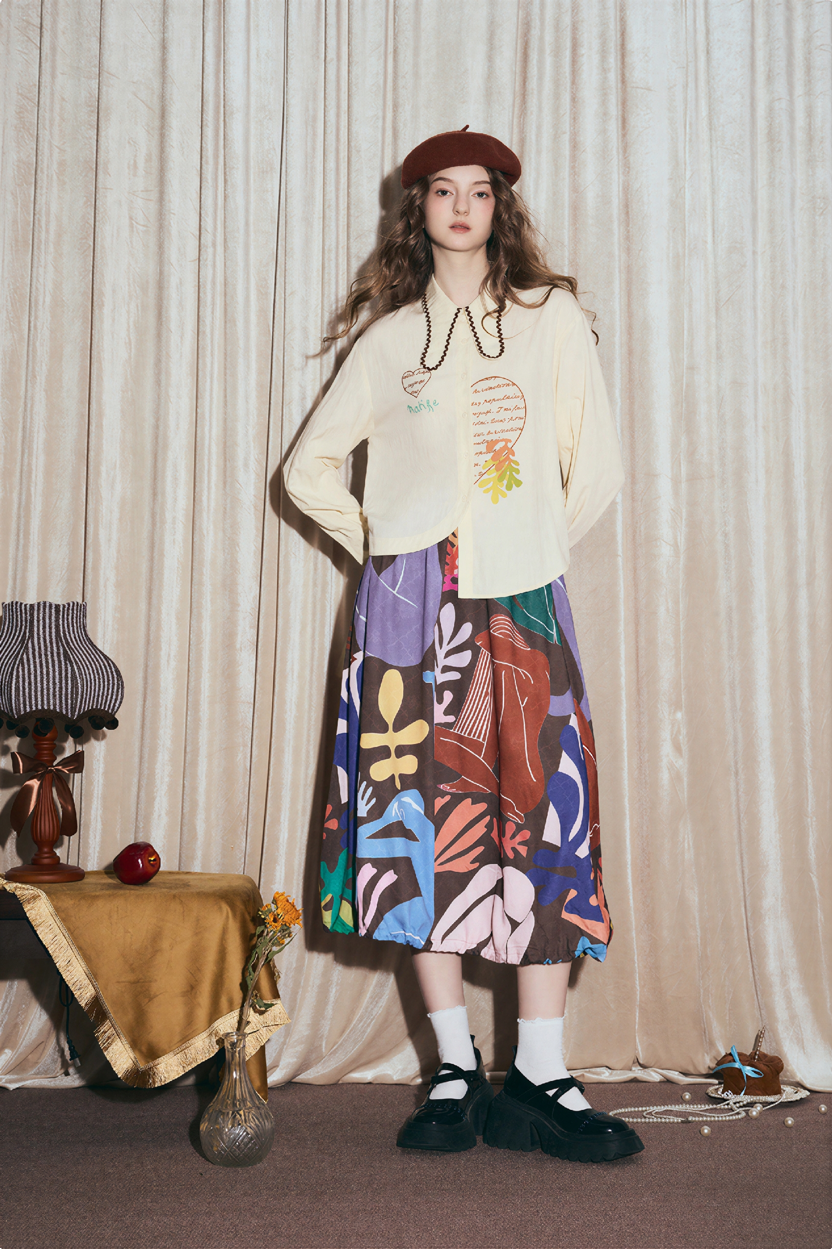 Matisse-Inspired Vintage Shirt & Relaxed Skirt Set