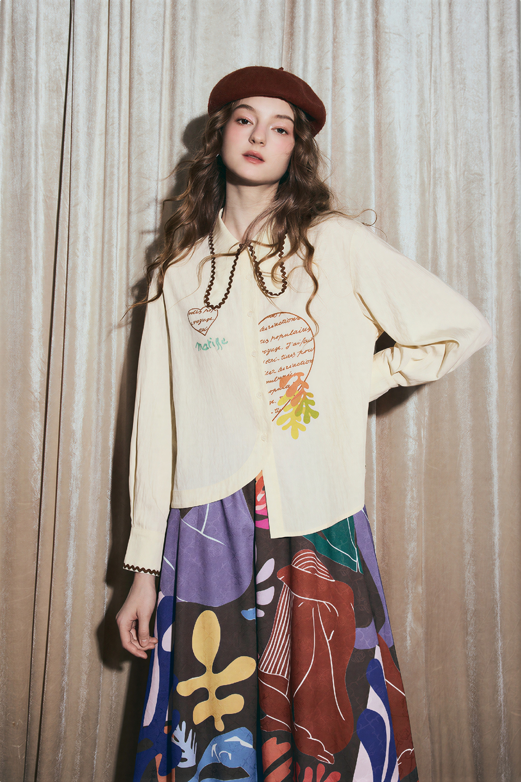 Matisse-Inspired Vintage Shirt & Relaxed Skirt Set