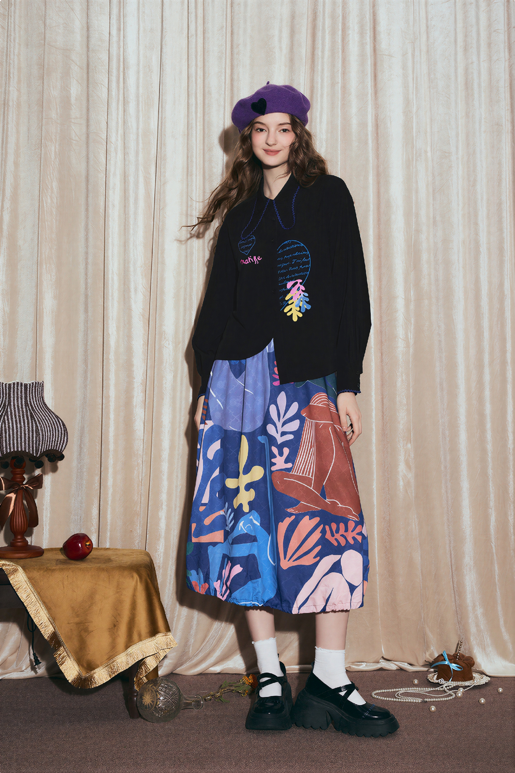 Matisse-Inspired Vintage Shirt & Relaxed Skirt Set