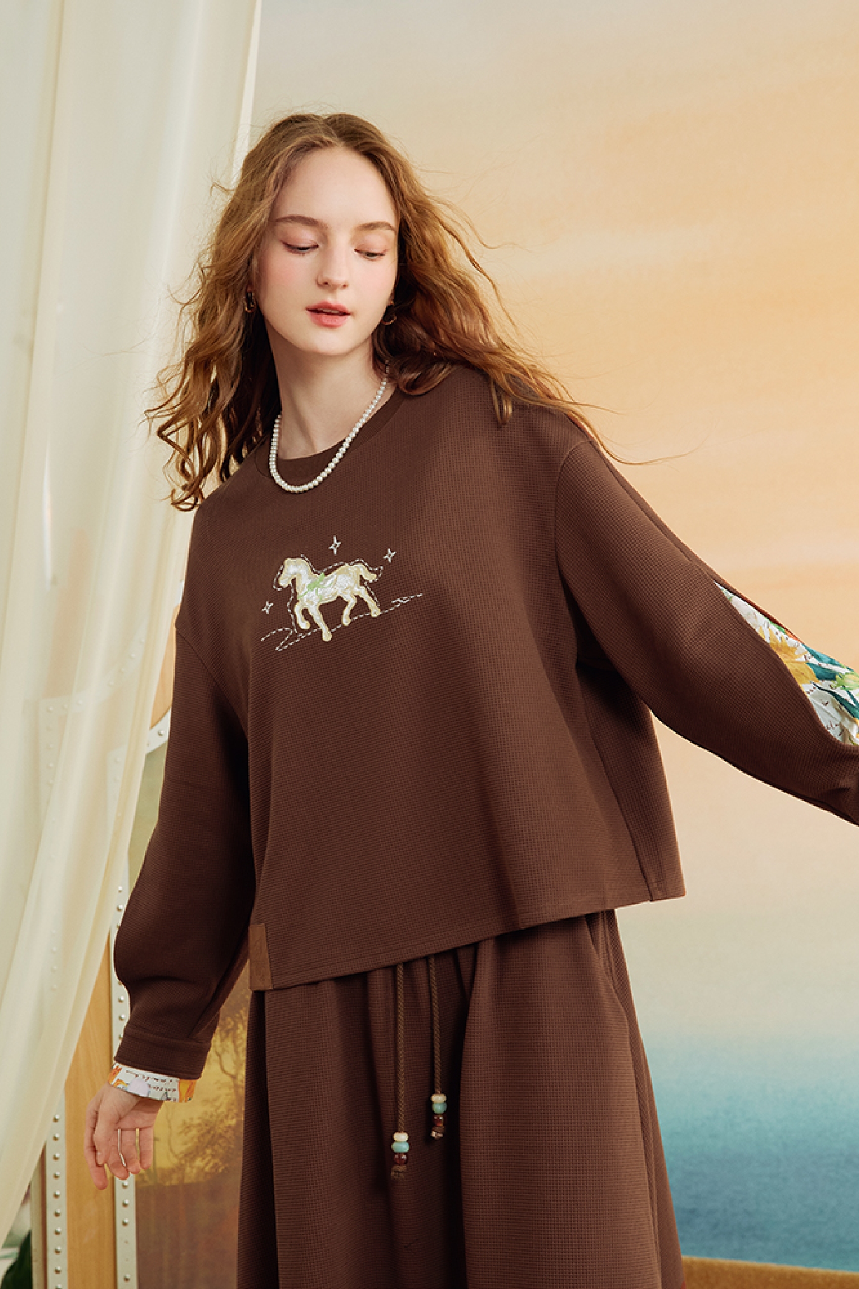 Van Gogh-Inspired Patchwork Sweatshirt Skirt Set