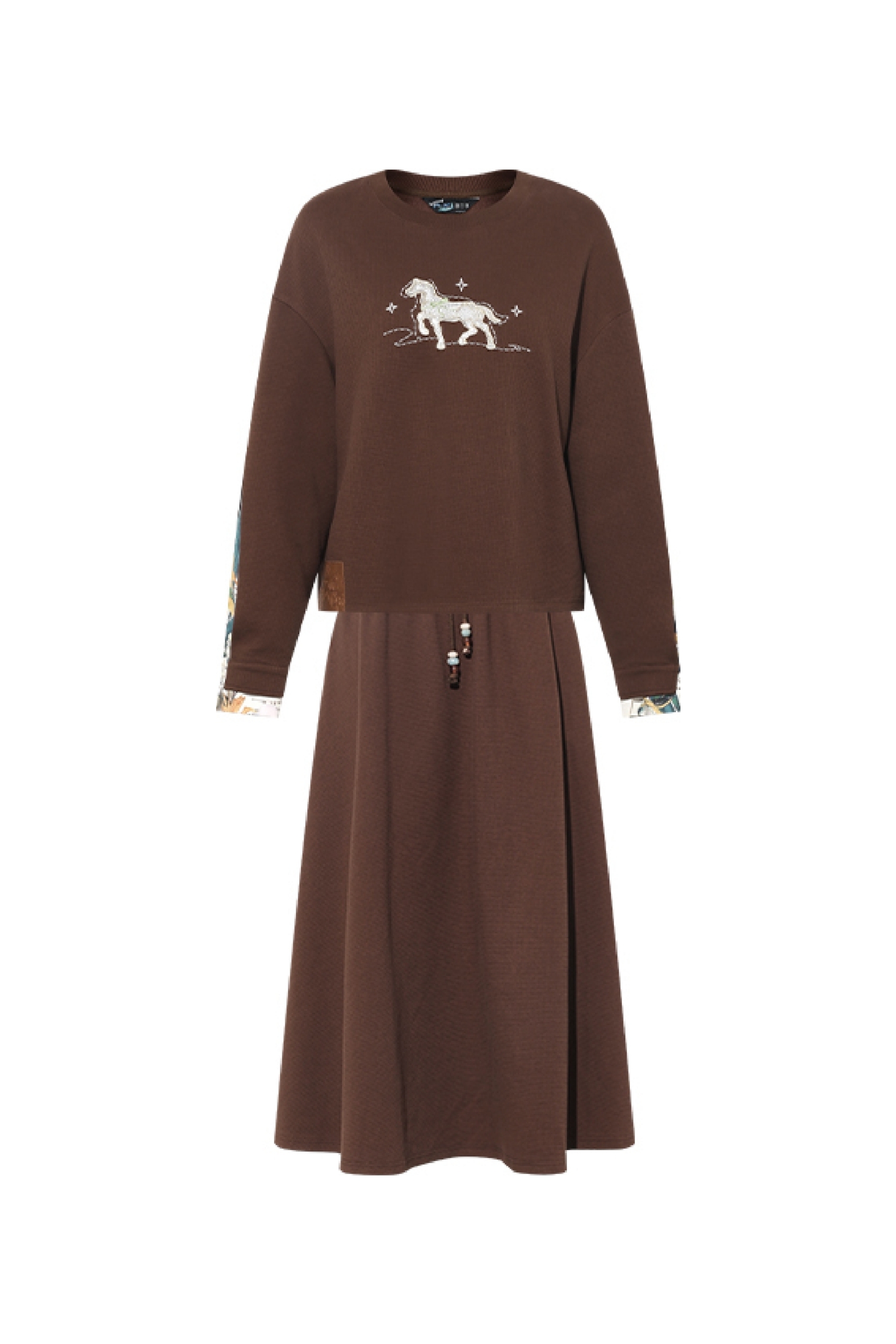 Van Gogh-Inspired Patchwork Sweatshirt Skirt Set