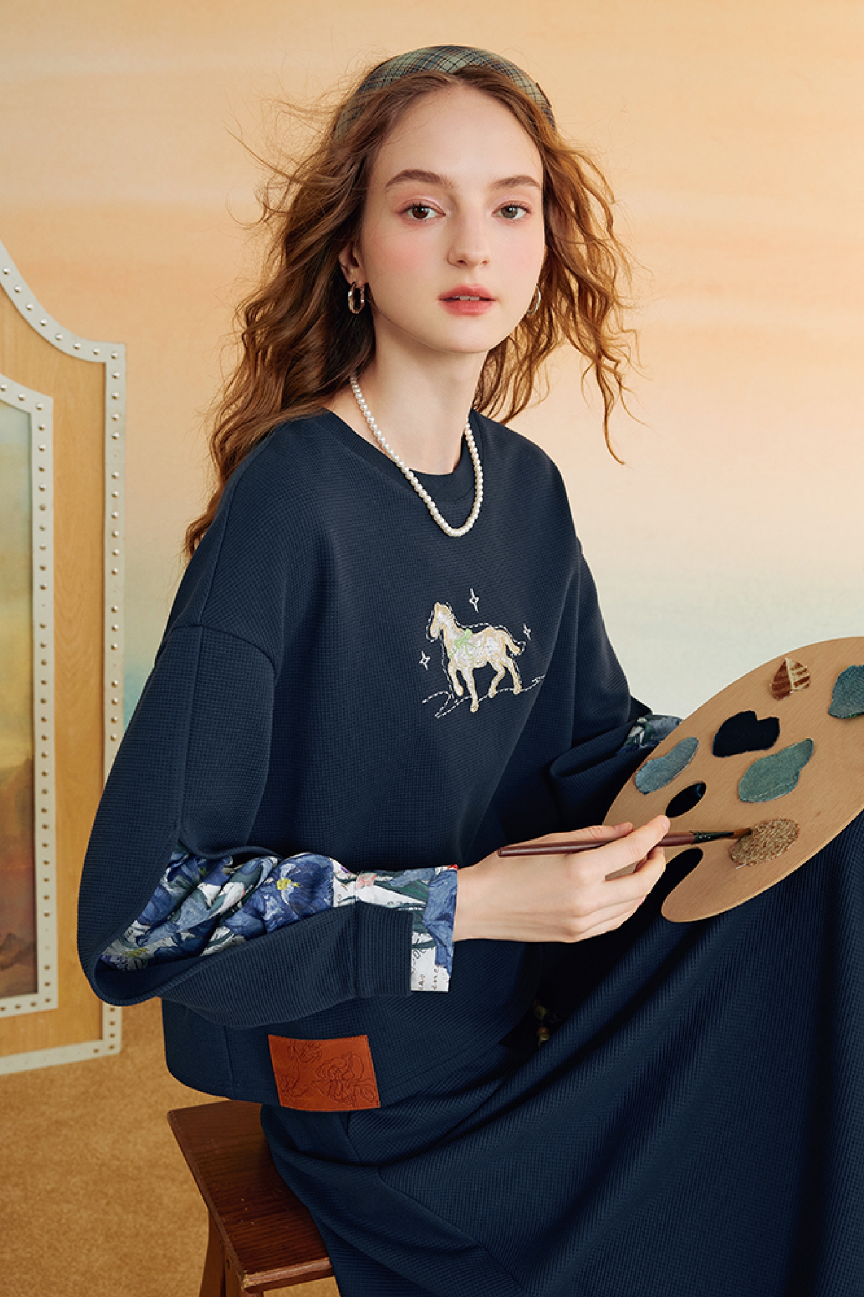 Van Gogh-Inspired Patchwork Sweatshirt Skirt Set