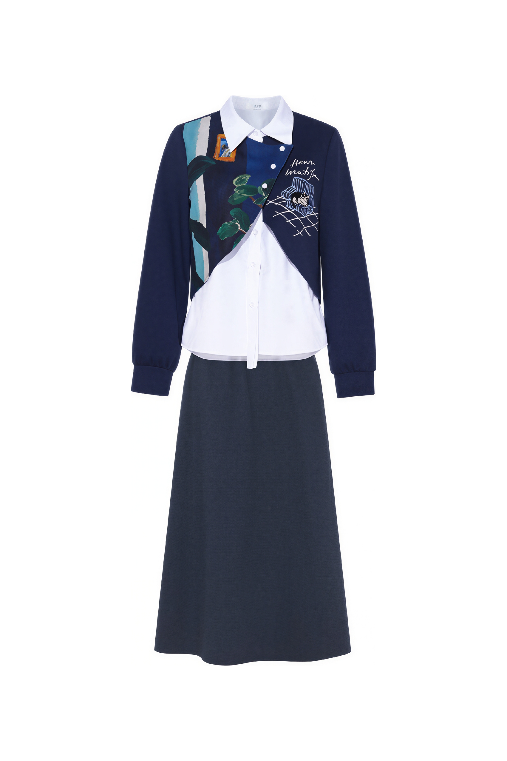 Faux Layered Shirt & Skirt Casual Set