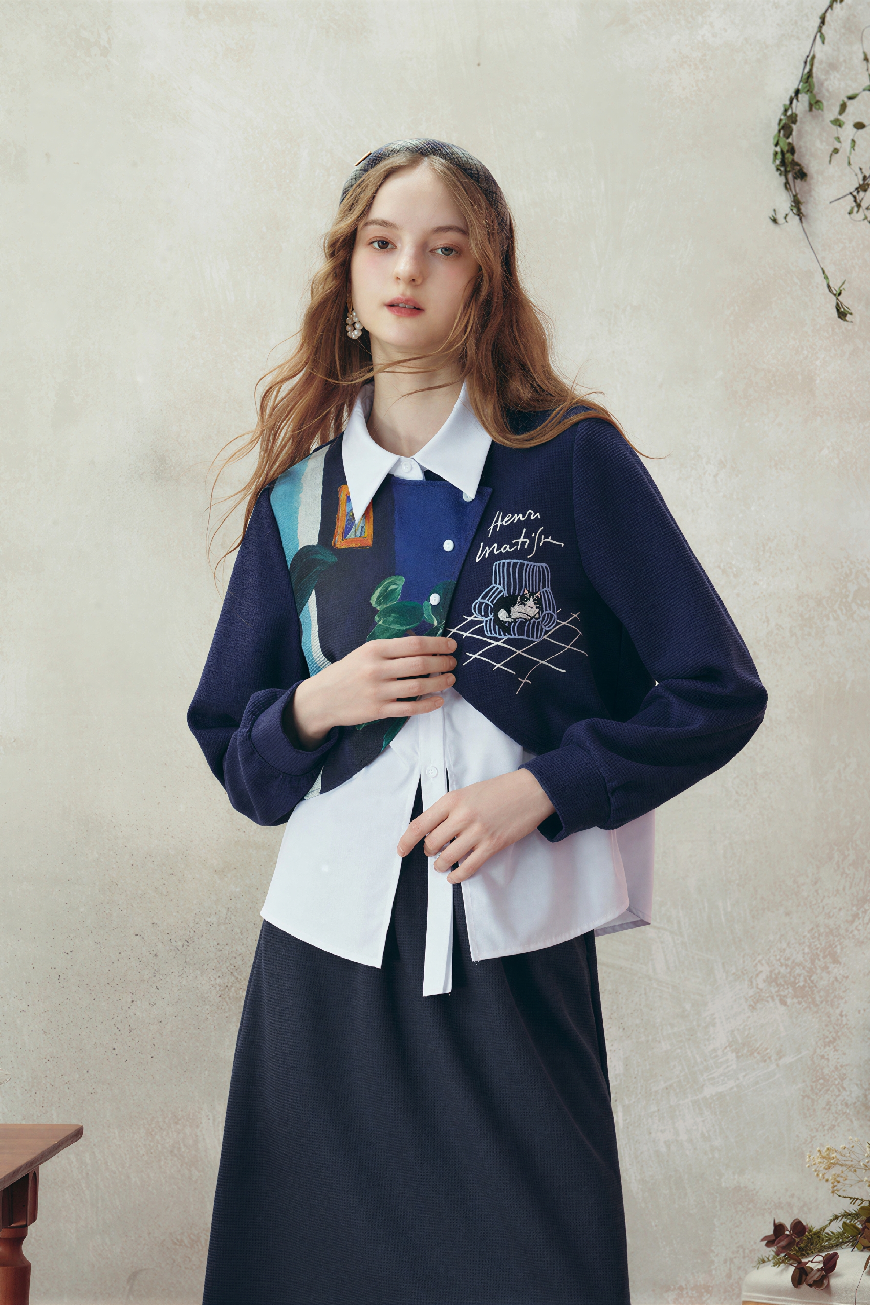 Faux Layered Shirt & Skirt Casual Set