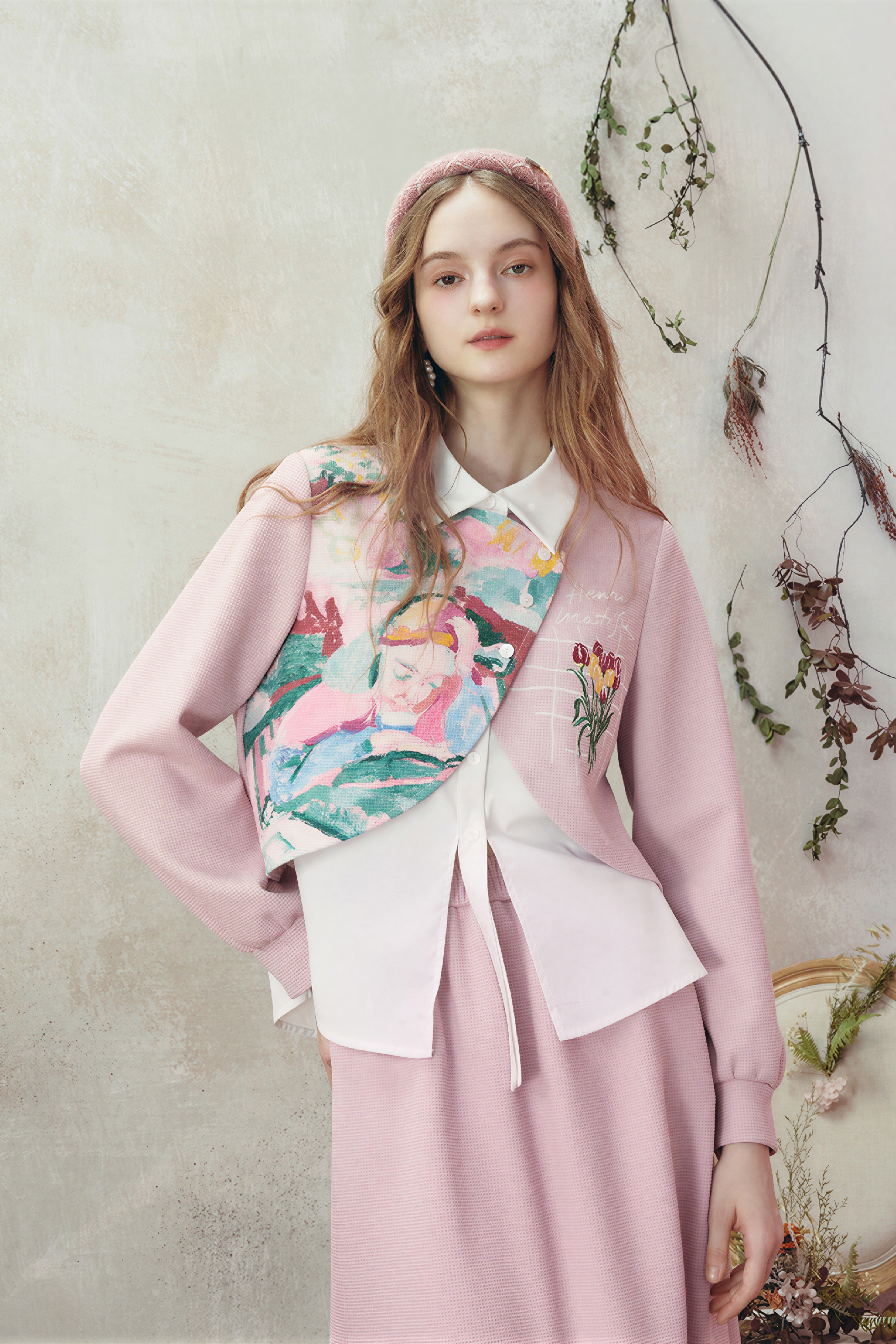 Faux Layered Shirt & Skirt Casual Set