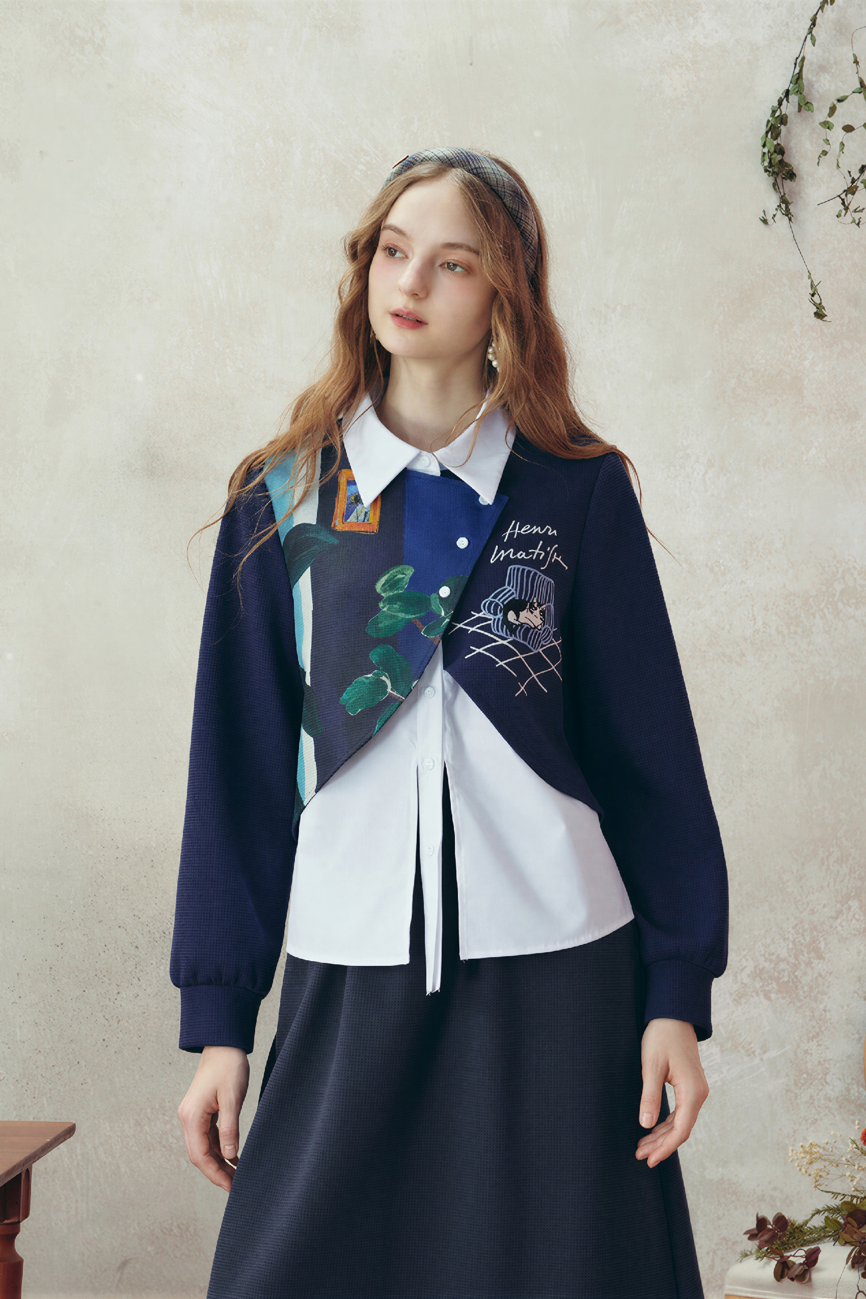 Faux Layered Shirt & Skirt Casual Set