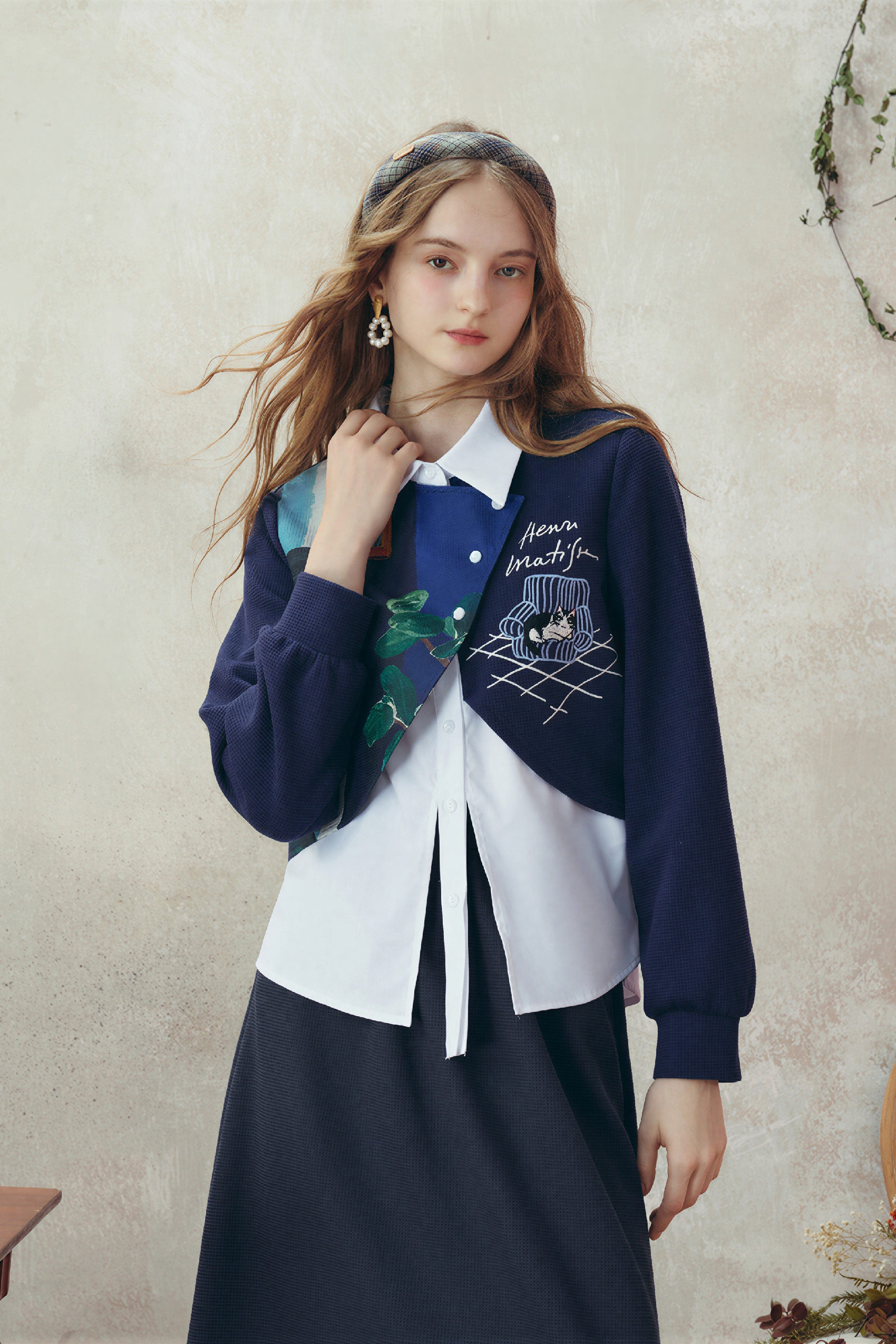 Faux Layered Shirt & Skirt Casual Set