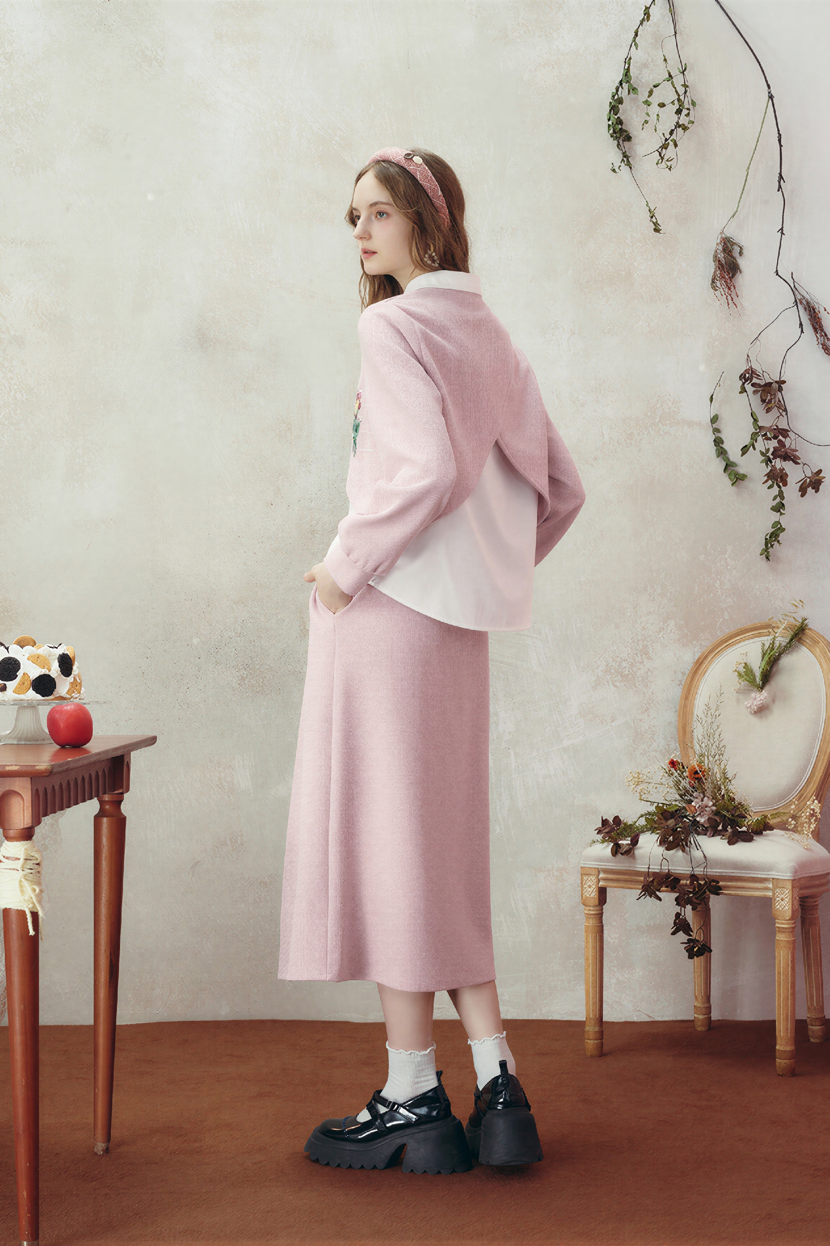 Faux Layered Shirt & Skirt Casual Set