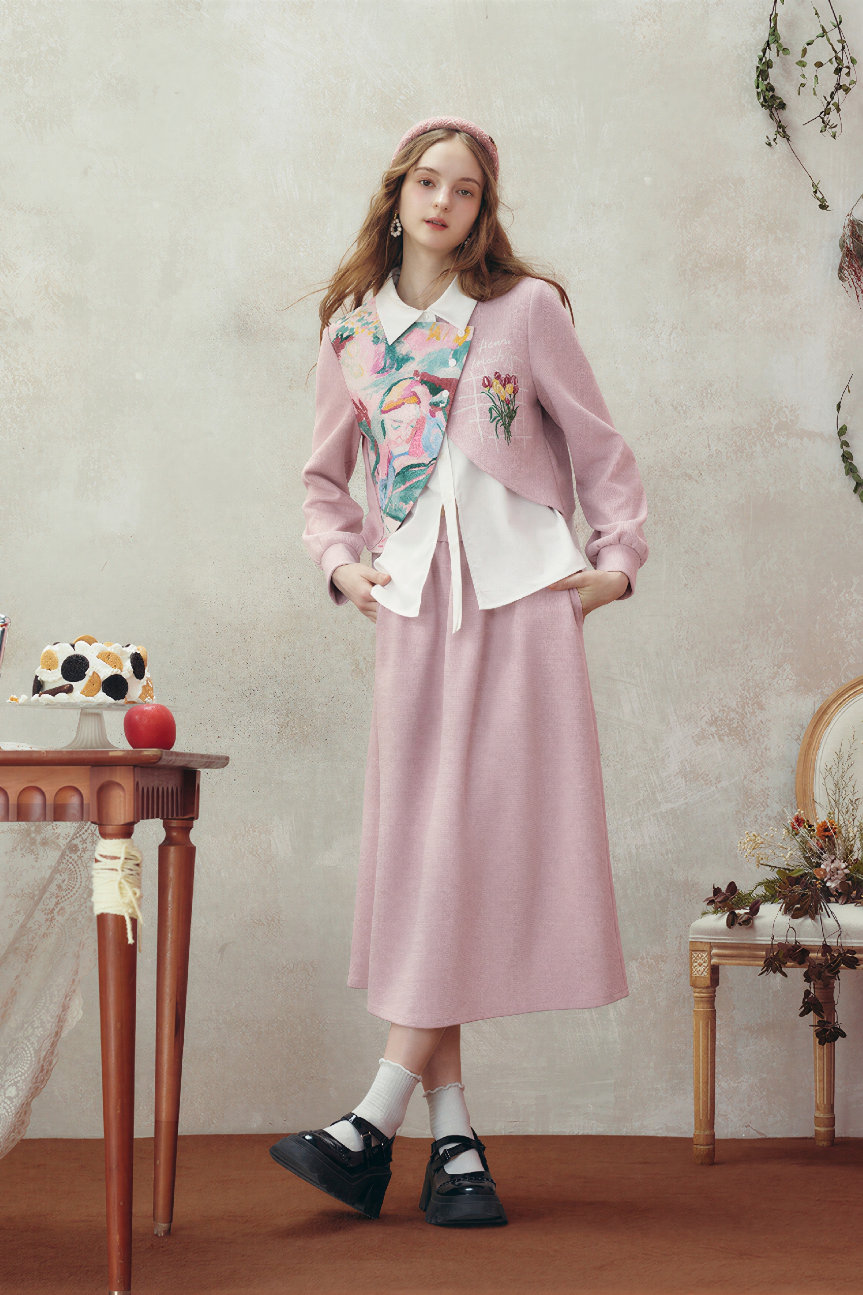 Faux Layered Shirt & Skirt Casual Set