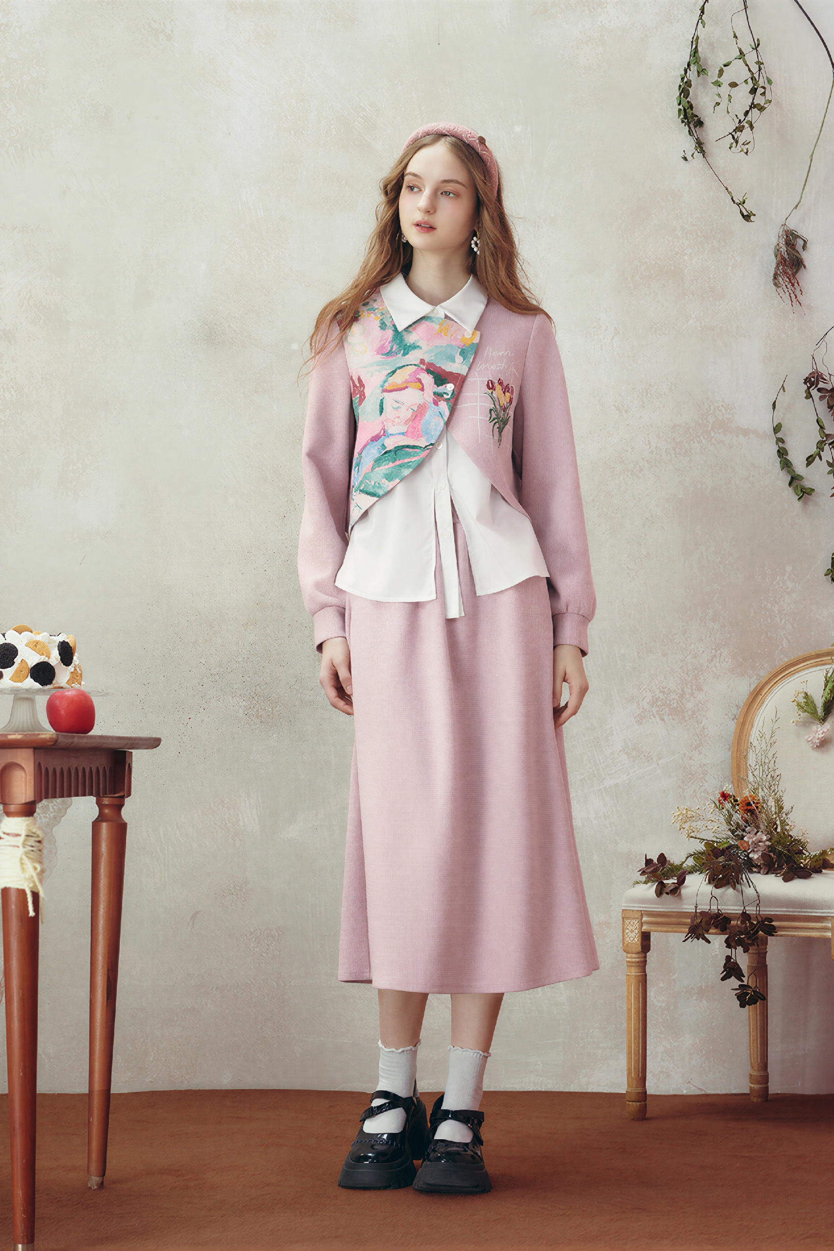 Faux Layered Shirt & Skirt Casual Set