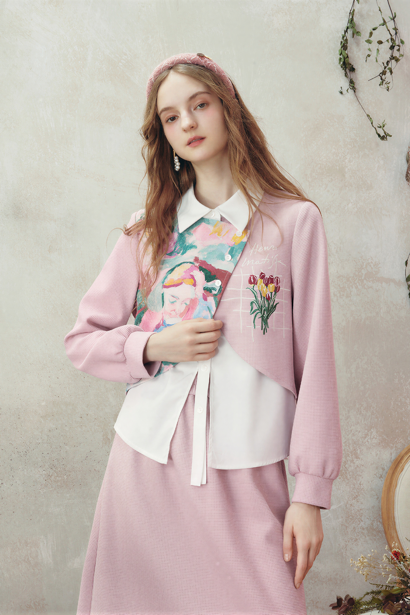 Faux Layered Shirt & Skirt Casual Set