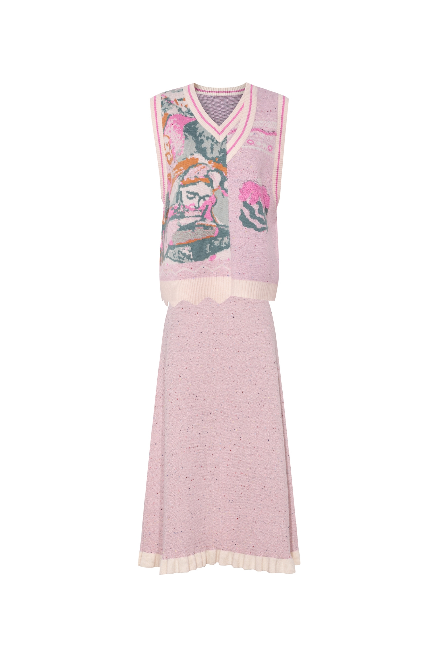 Knitted vest and skirt two-piece set