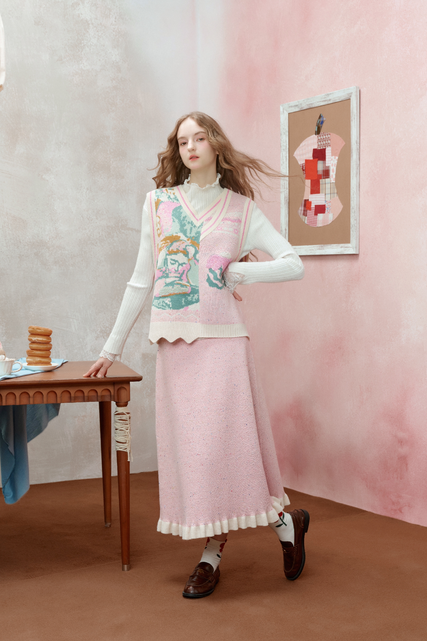 Knitted vest and skirt two-piece set