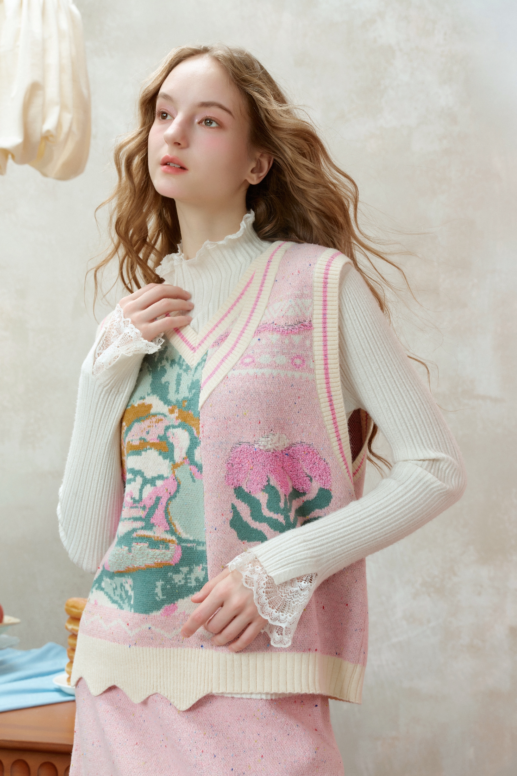 Knitted vest and skirt two-piece set