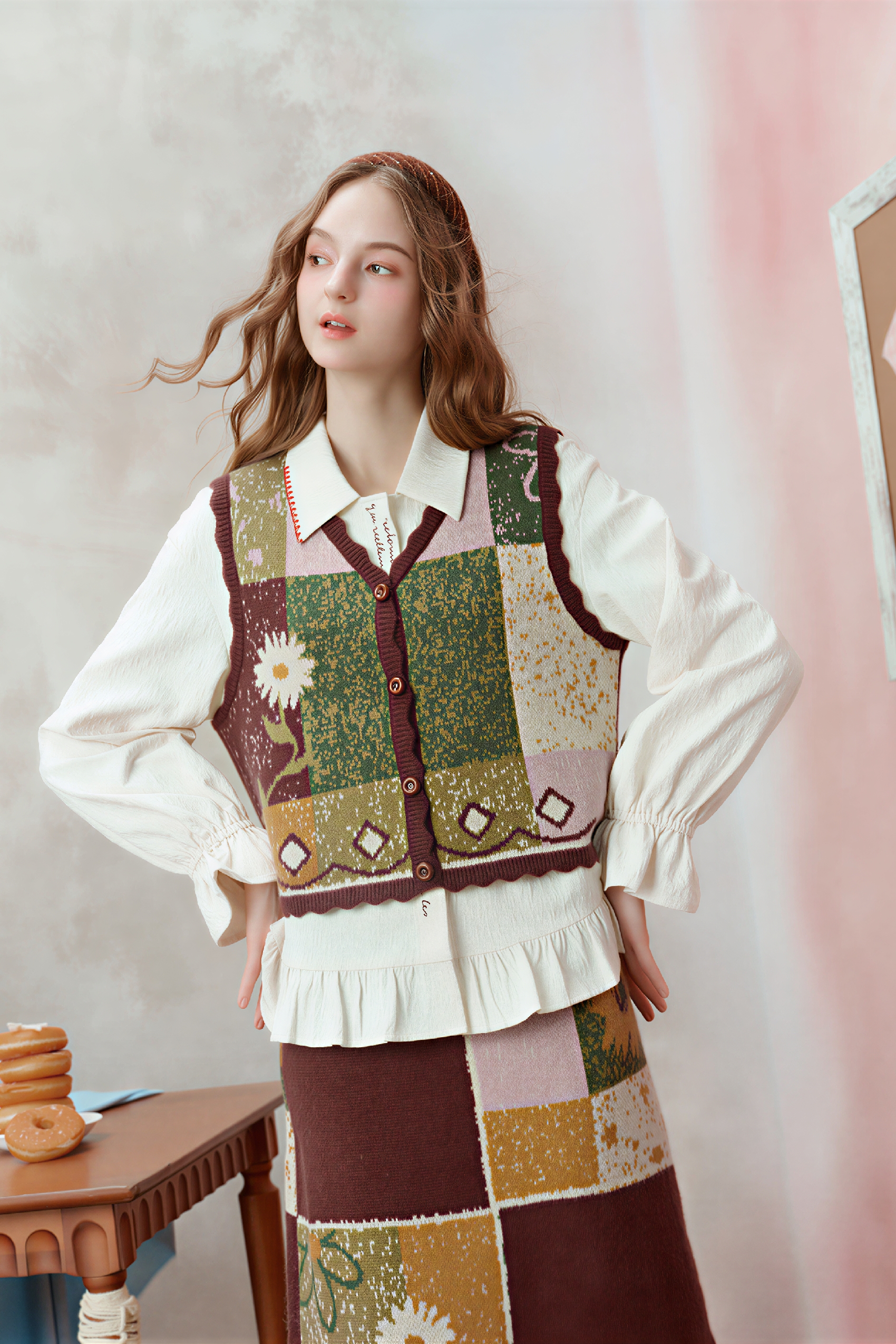 Designer Knit Vest & Skirt Set