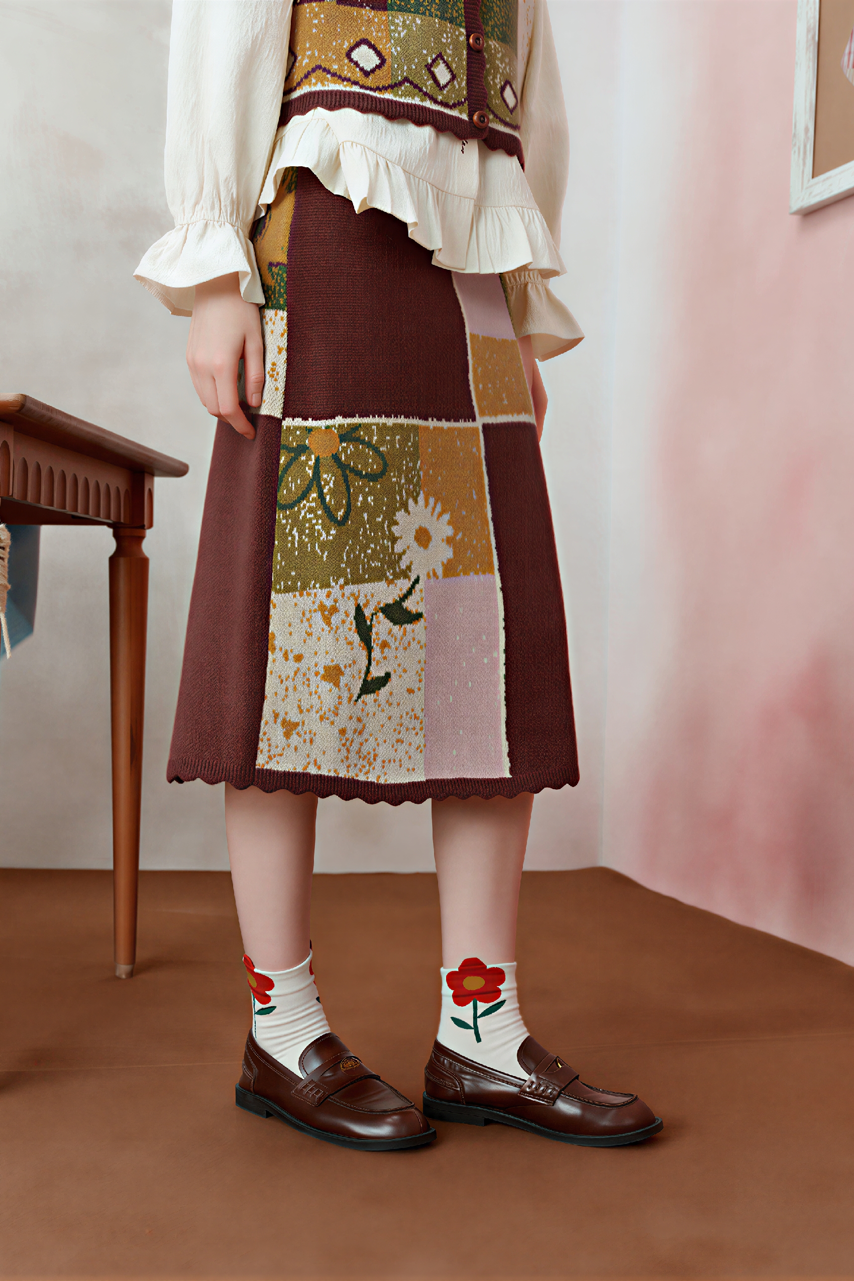 Designer Knit Vest & Skirt Set