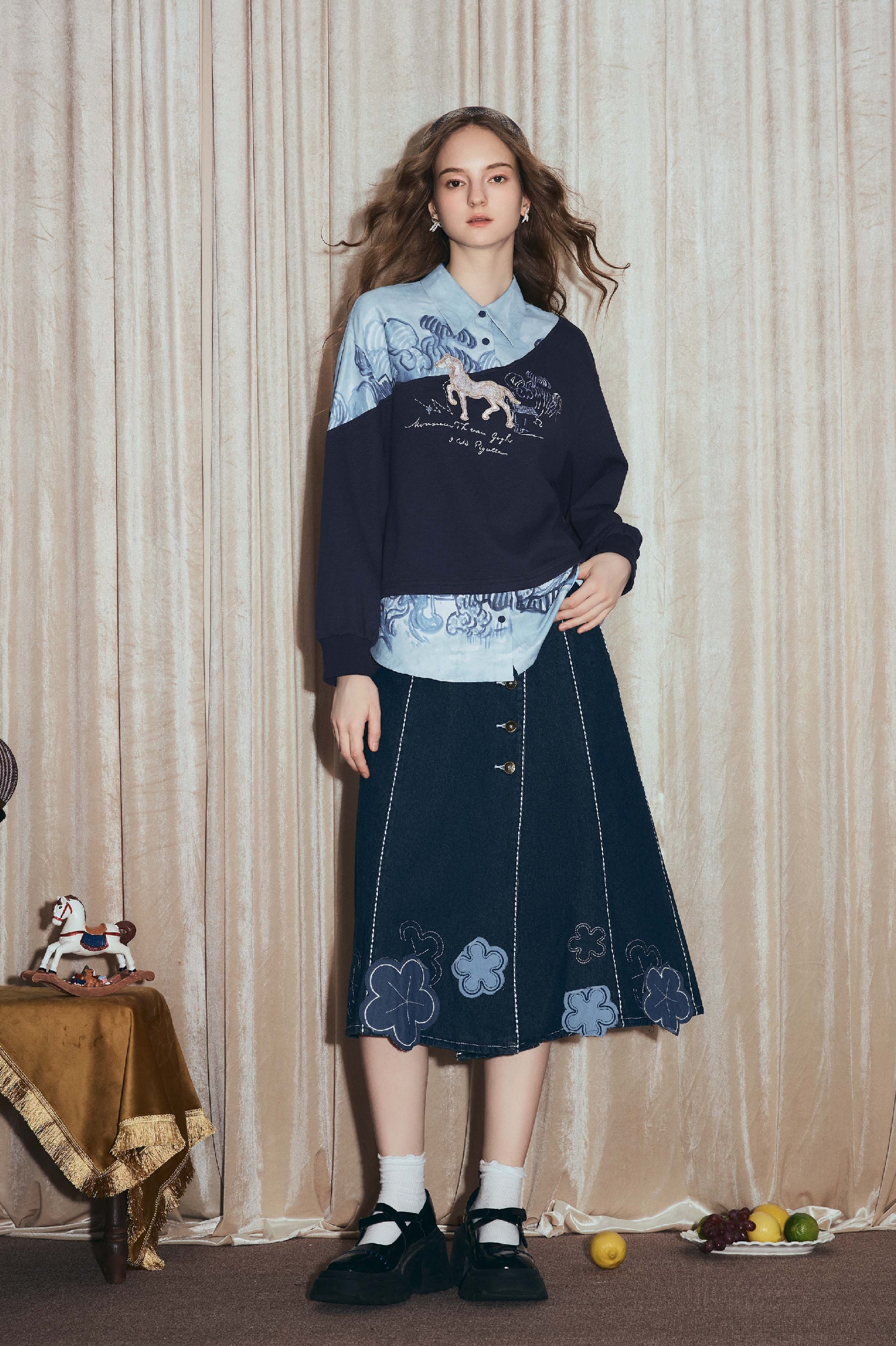 Patchwork two-piece long-sleeved sweatshirt