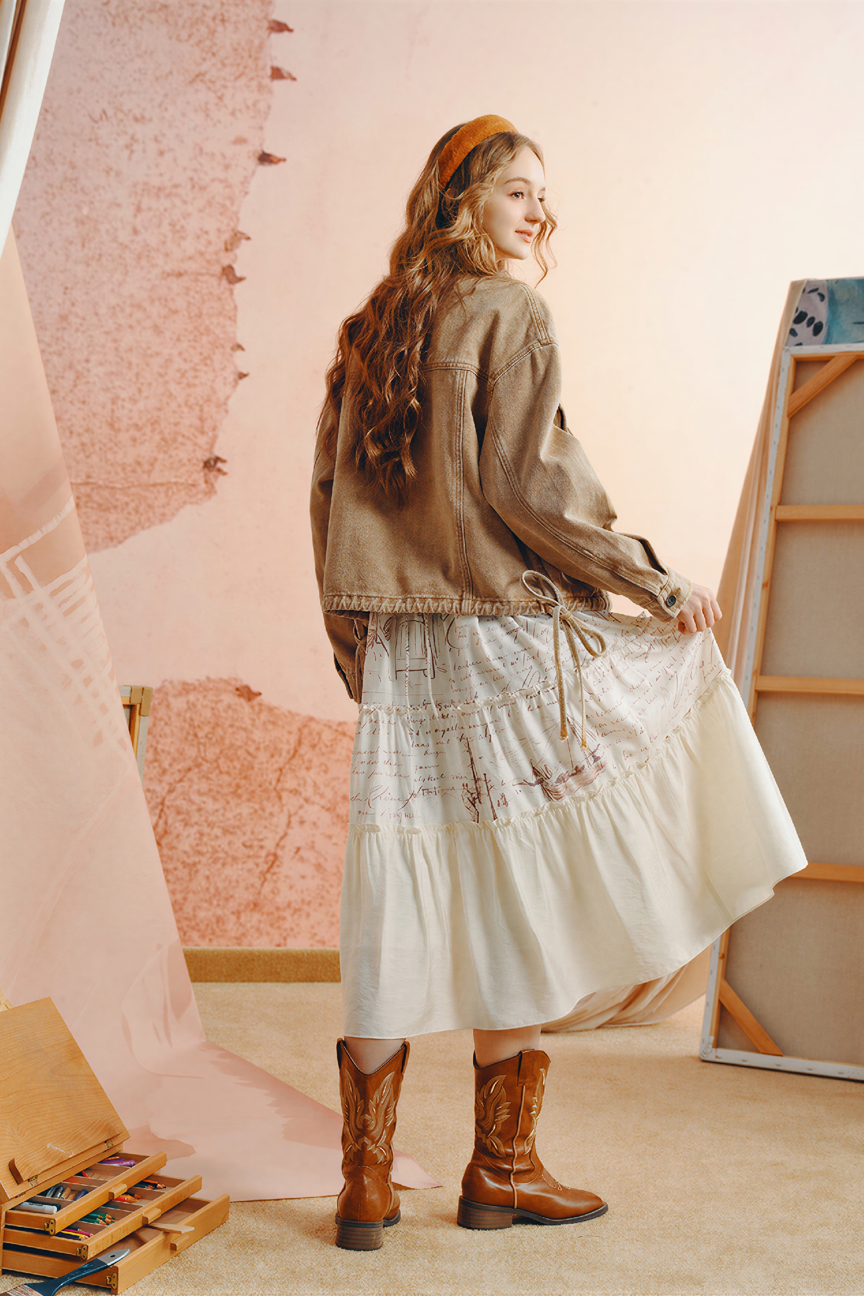 Art-Inspired Cropped Denim Jacket