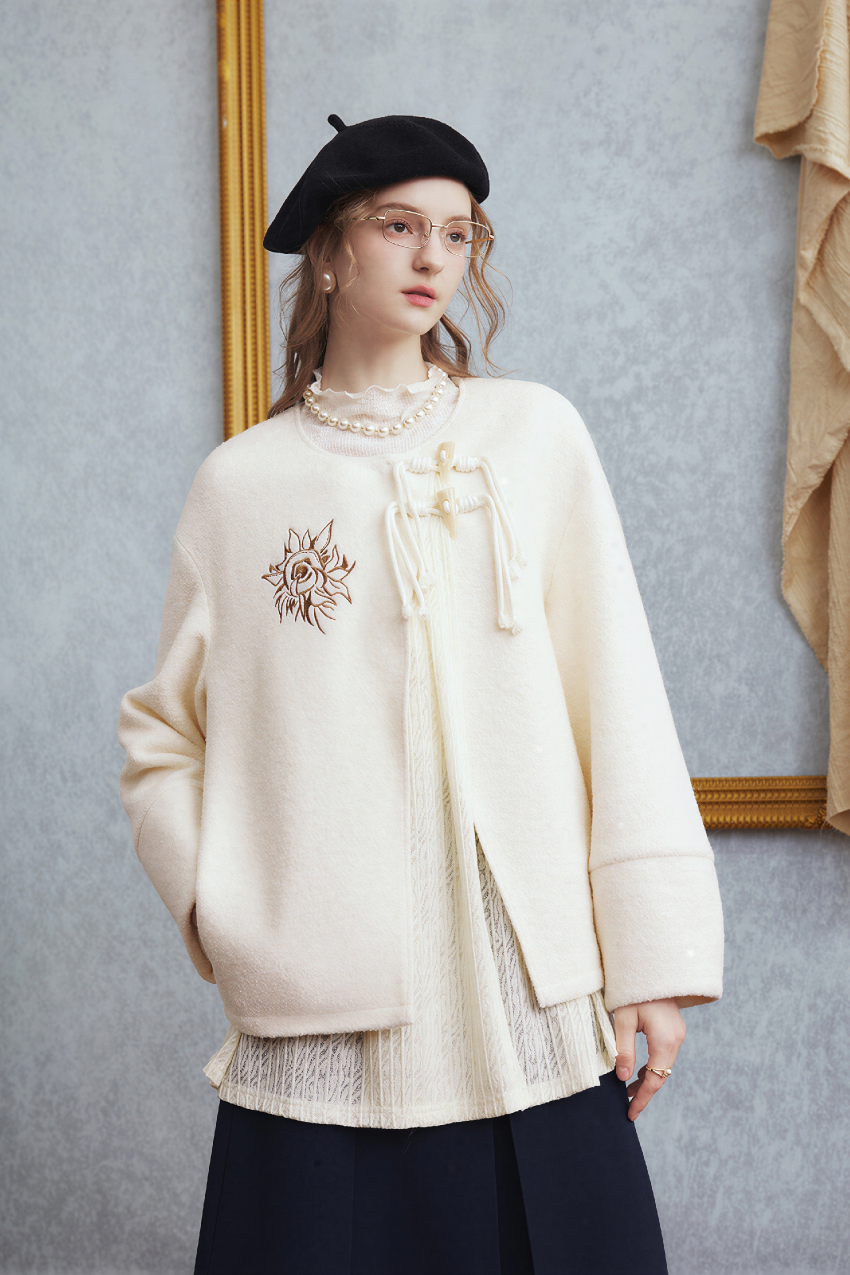 Faux Layered Modern Chinese Short Jacket