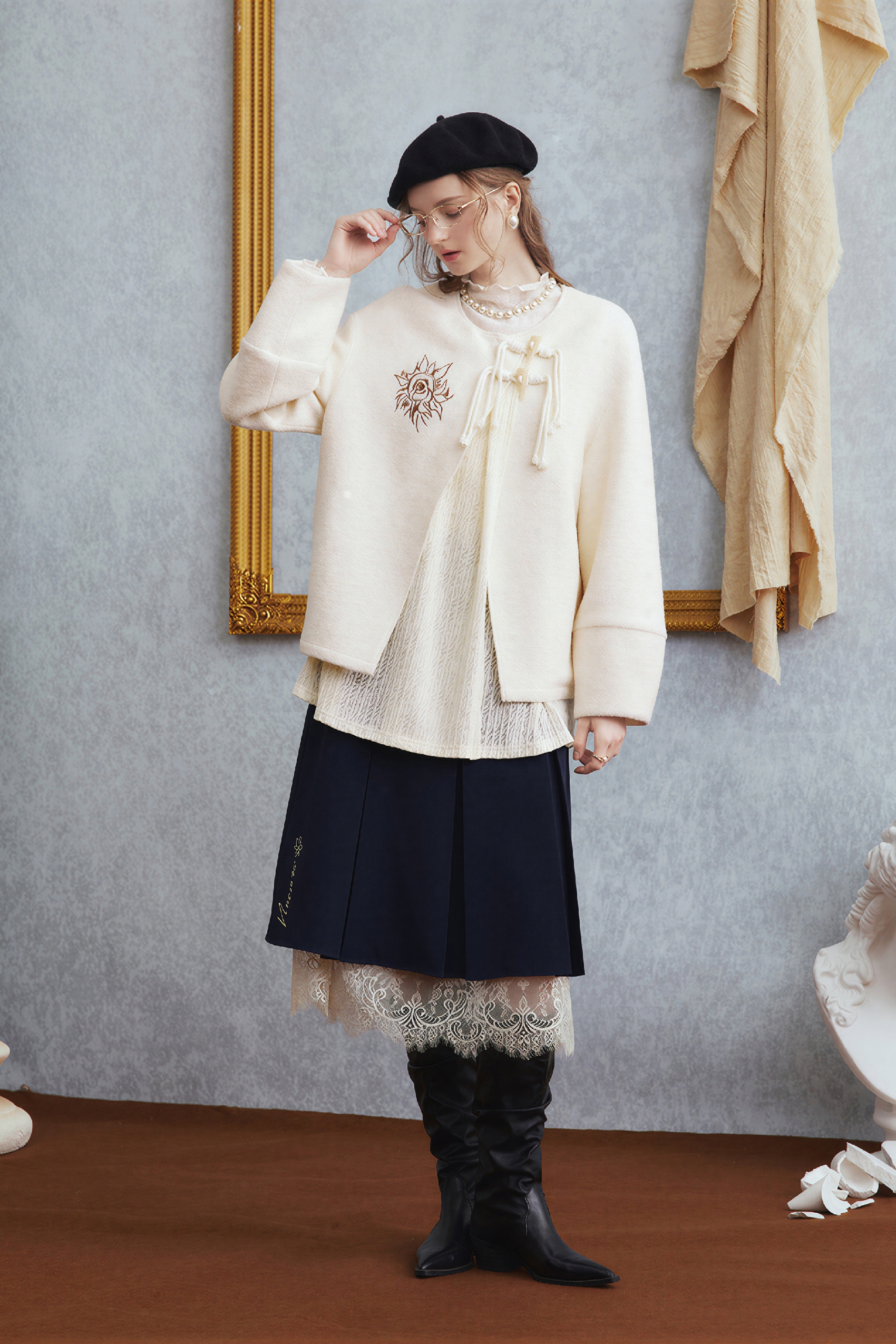 Faux Layered Modern Chinese Short Jacket