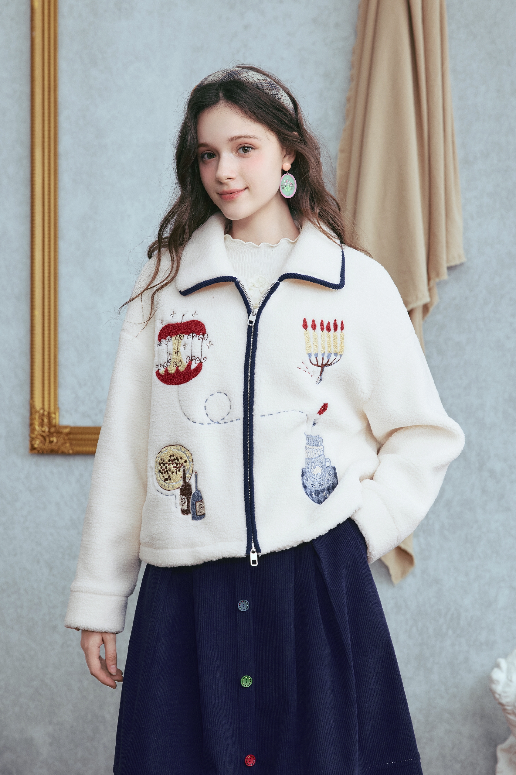 Fleece-inspired printed plush coat