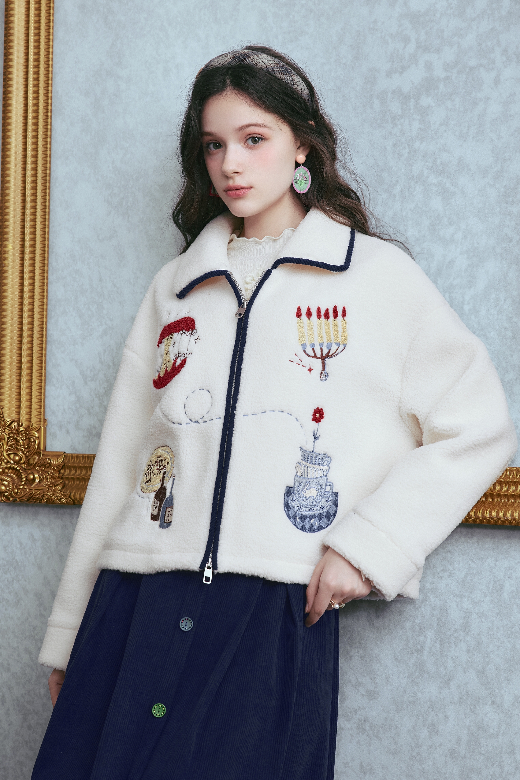 Fleece-inspired printed plush coat