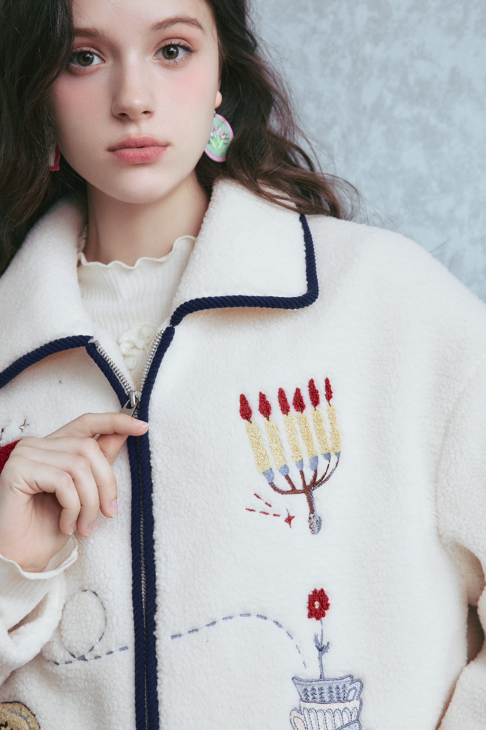 Fleece-inspired printed plush coat