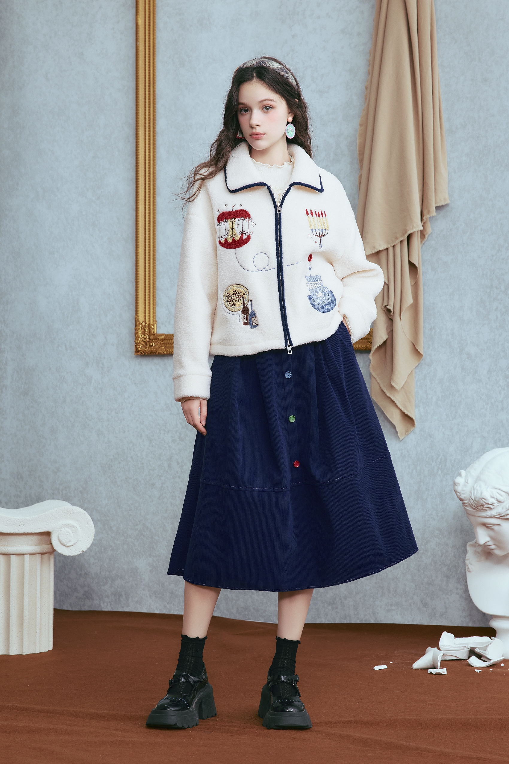 Fleece-inspired printed plush coat