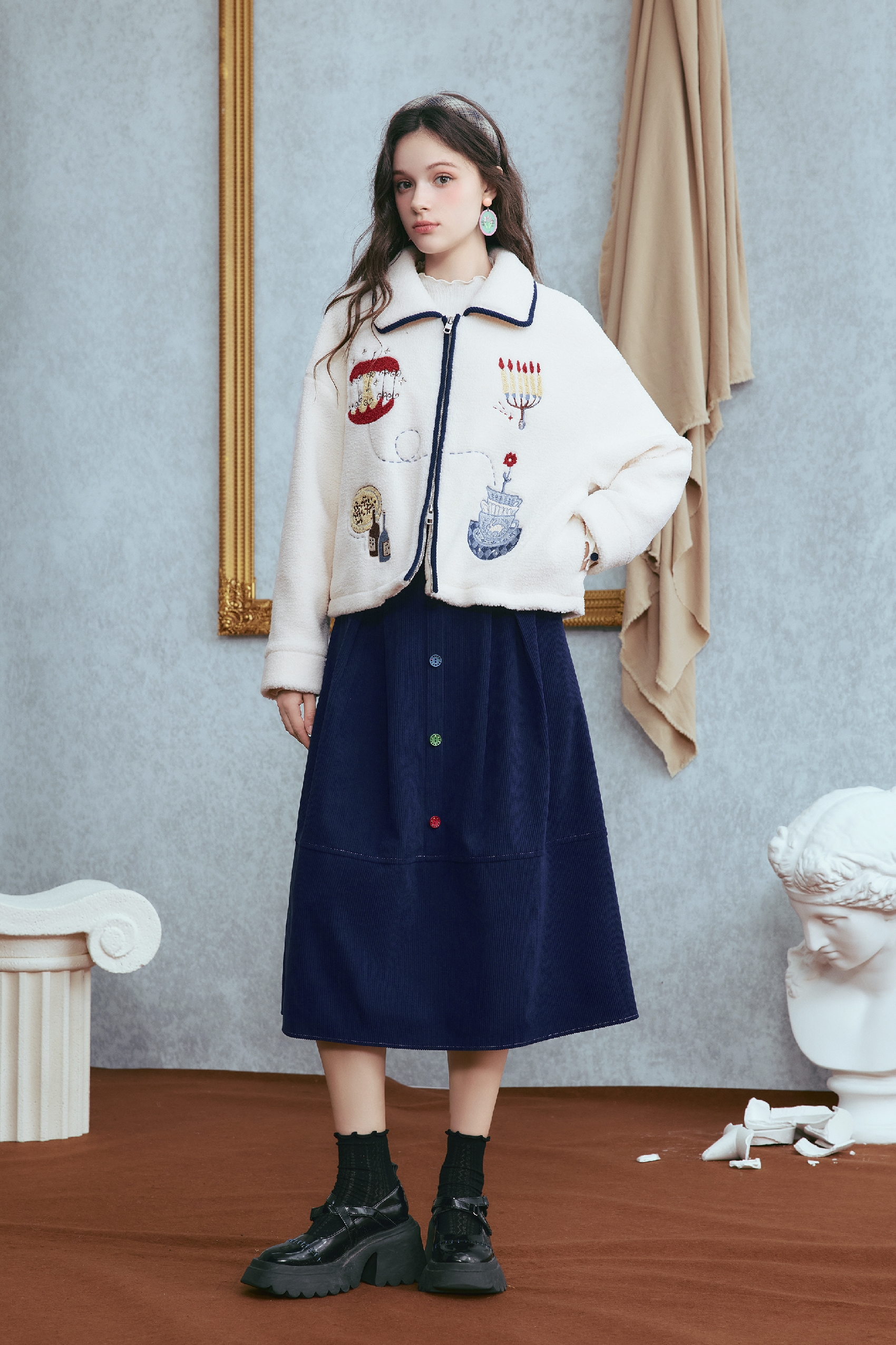 Fleece-inspired printed plush coat