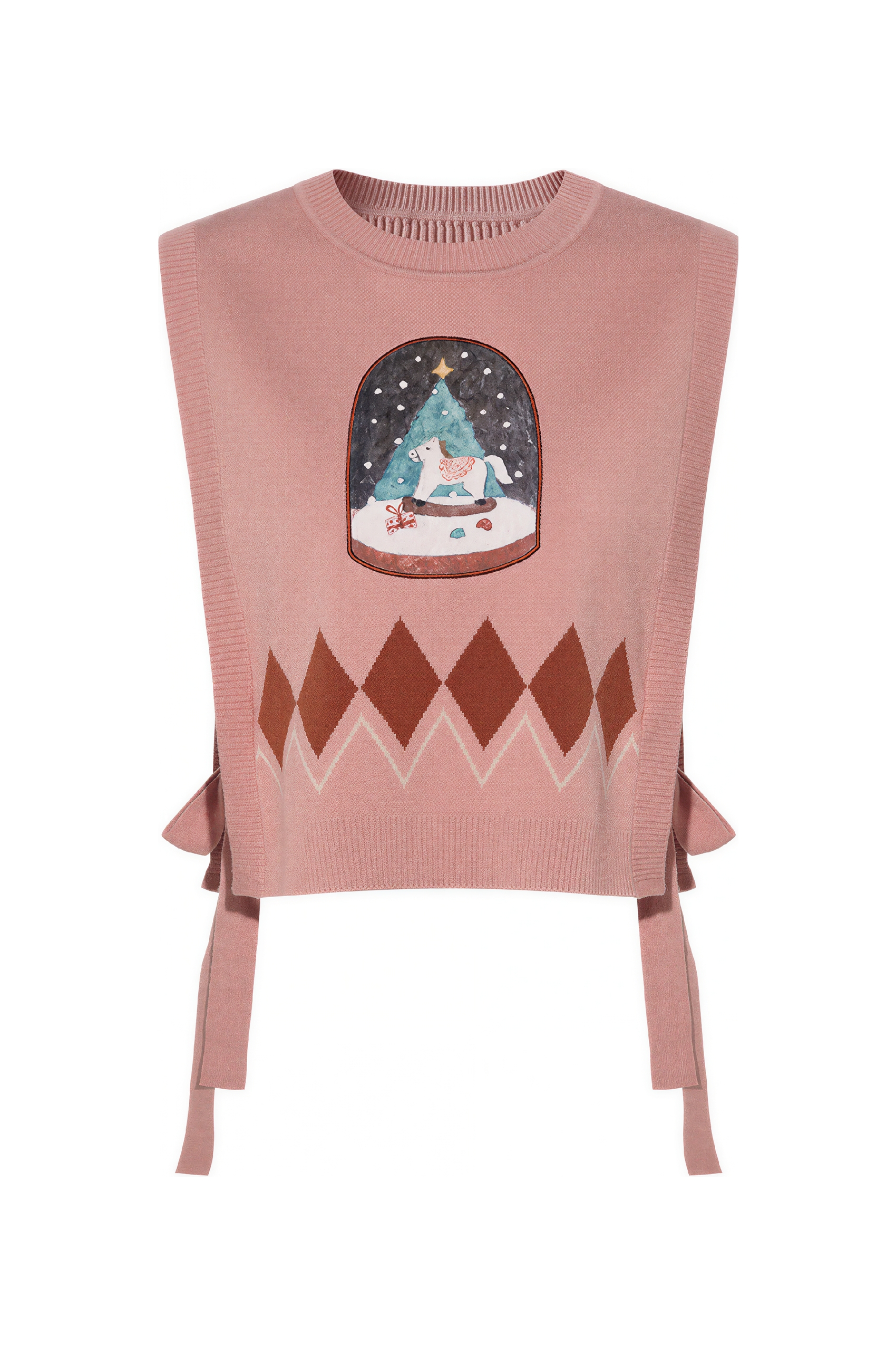 Short knitted vest worn over a tank top