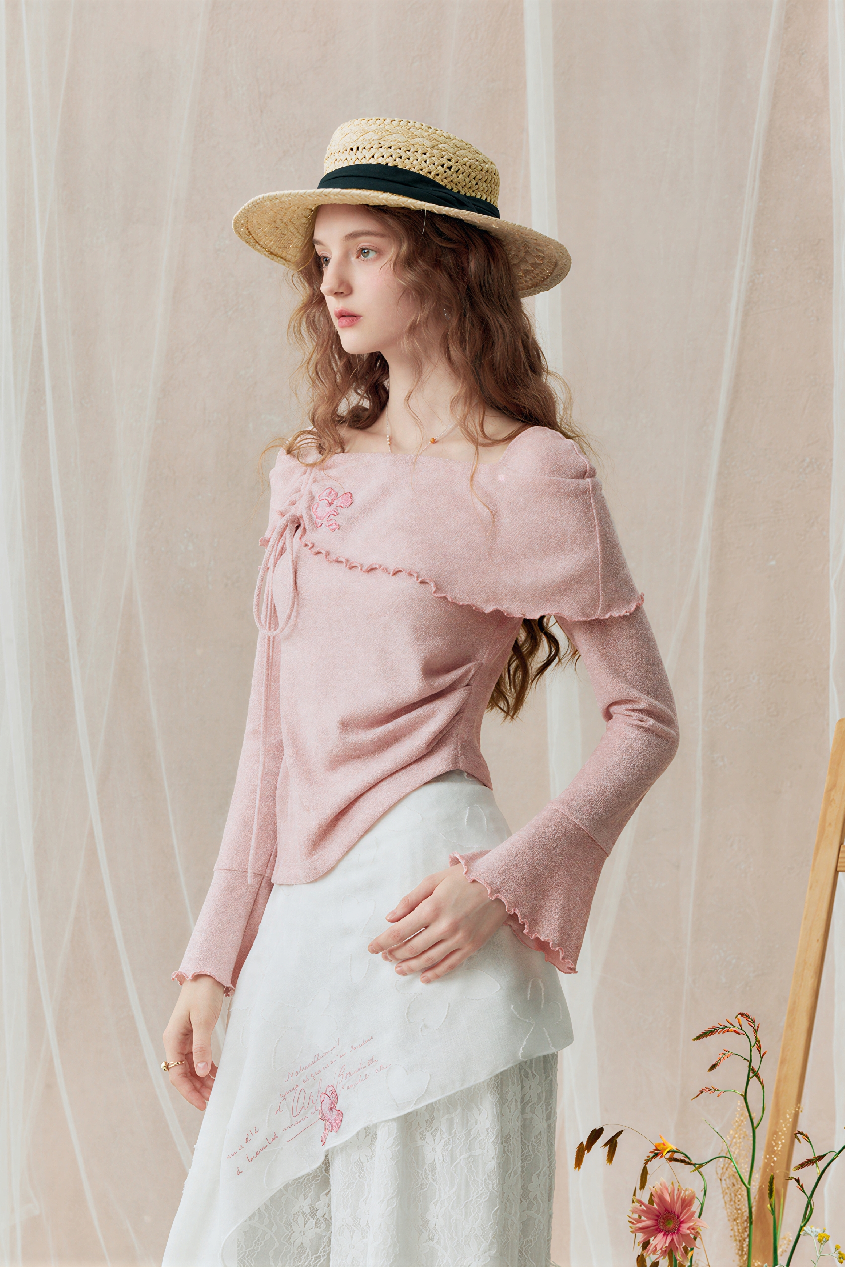 Pink Off-Shoulder Knit Top