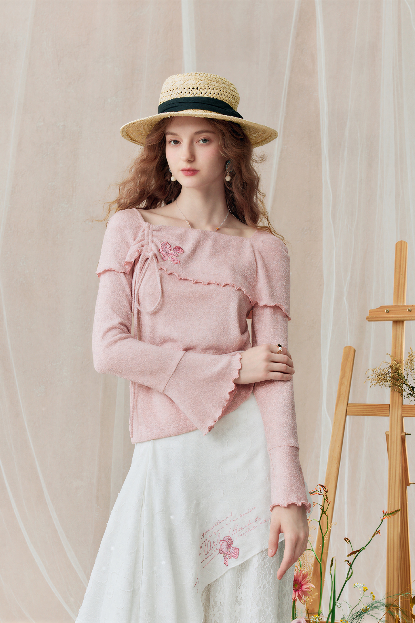 Pink Off-Shoulder Knit Top