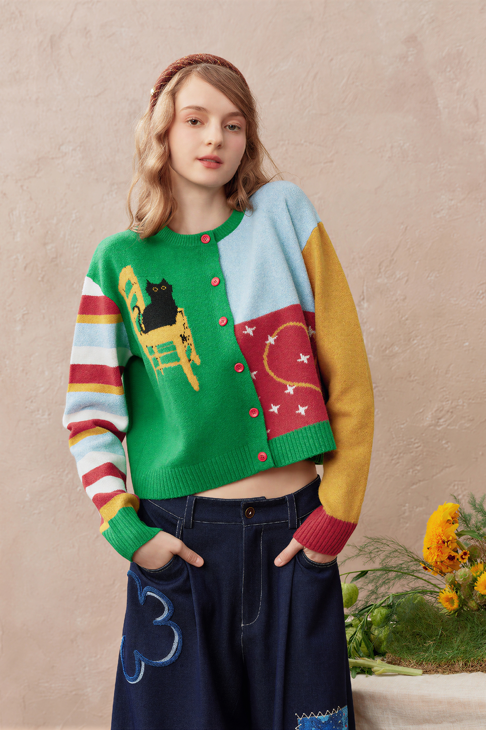 Jacquard Color Knit Lightweight Cardigan