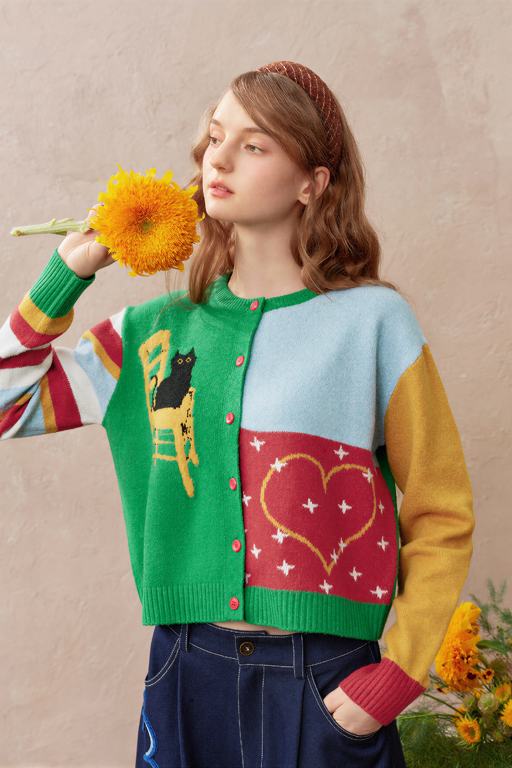 Jacquard Color Knit Lightweight Cardigan