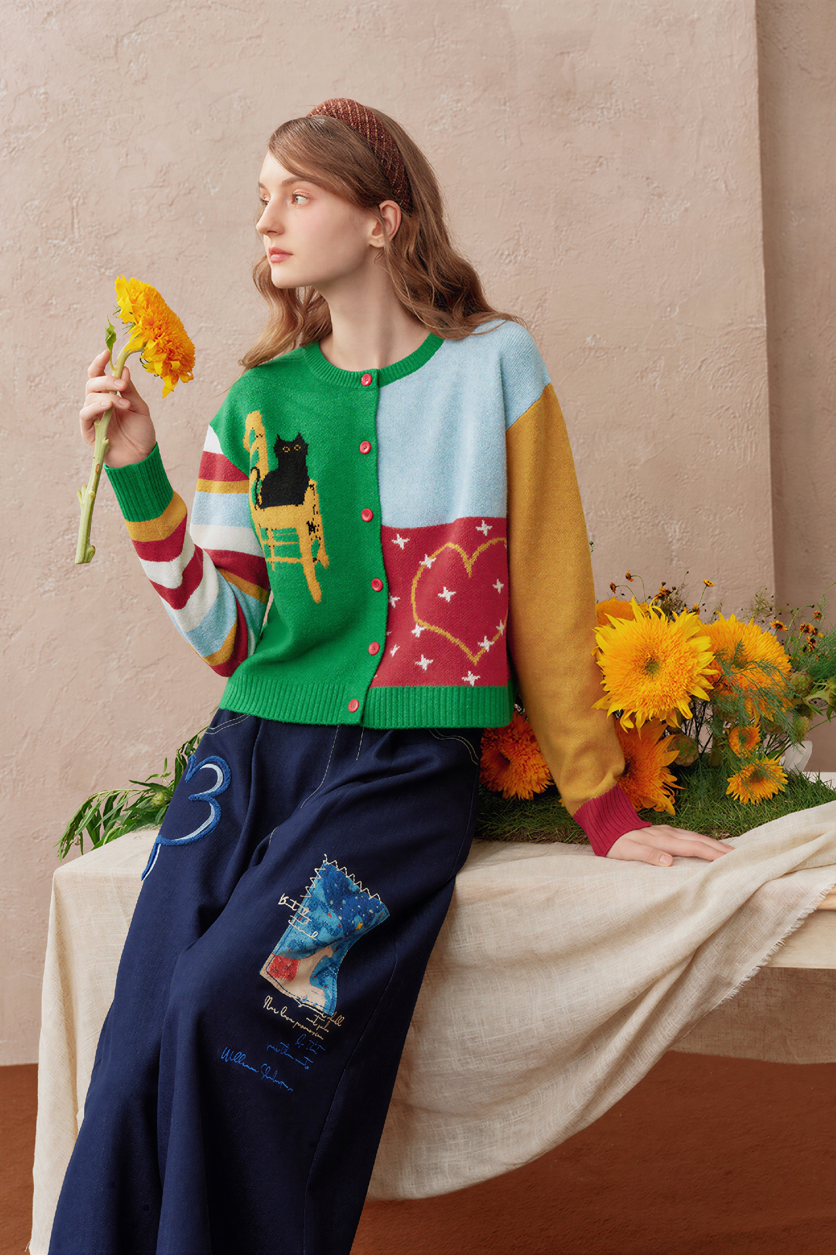 Jacquard Color Knit Lightweight Cardigan