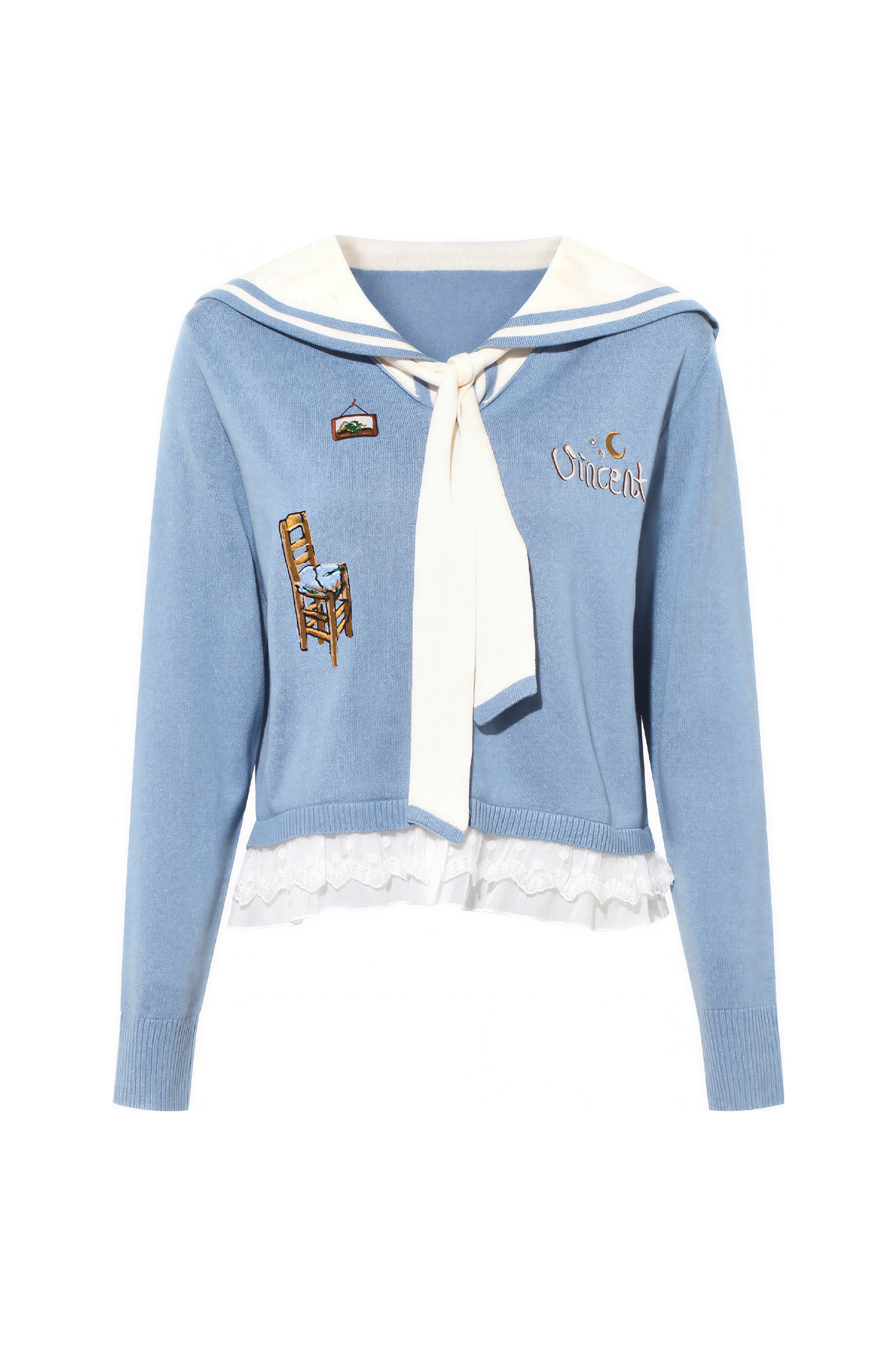 Sailor Collar Relaxed Cropped Knit Cardigan