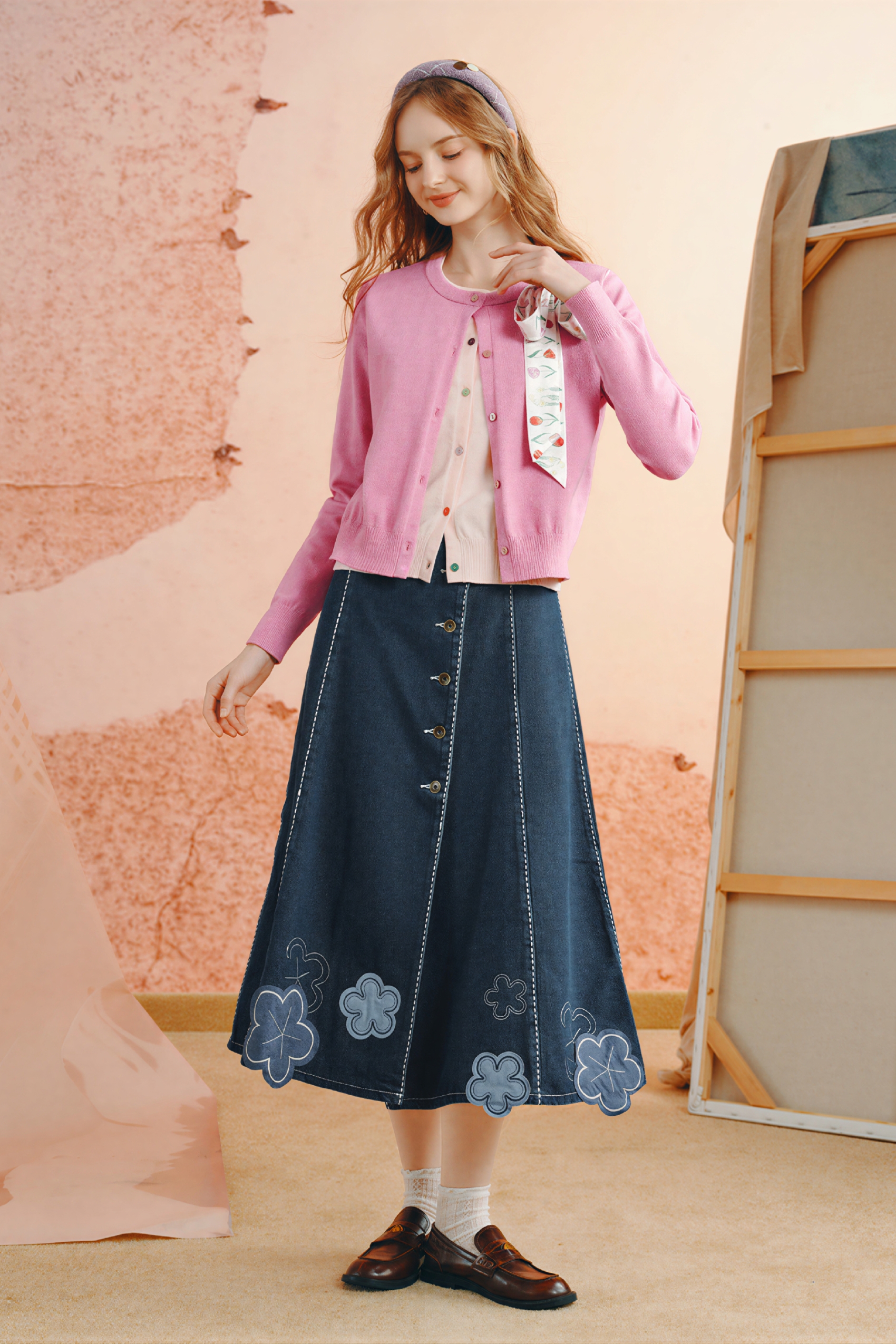 Van Gogh-Inspired Layered-Look Knit Cardigan Top