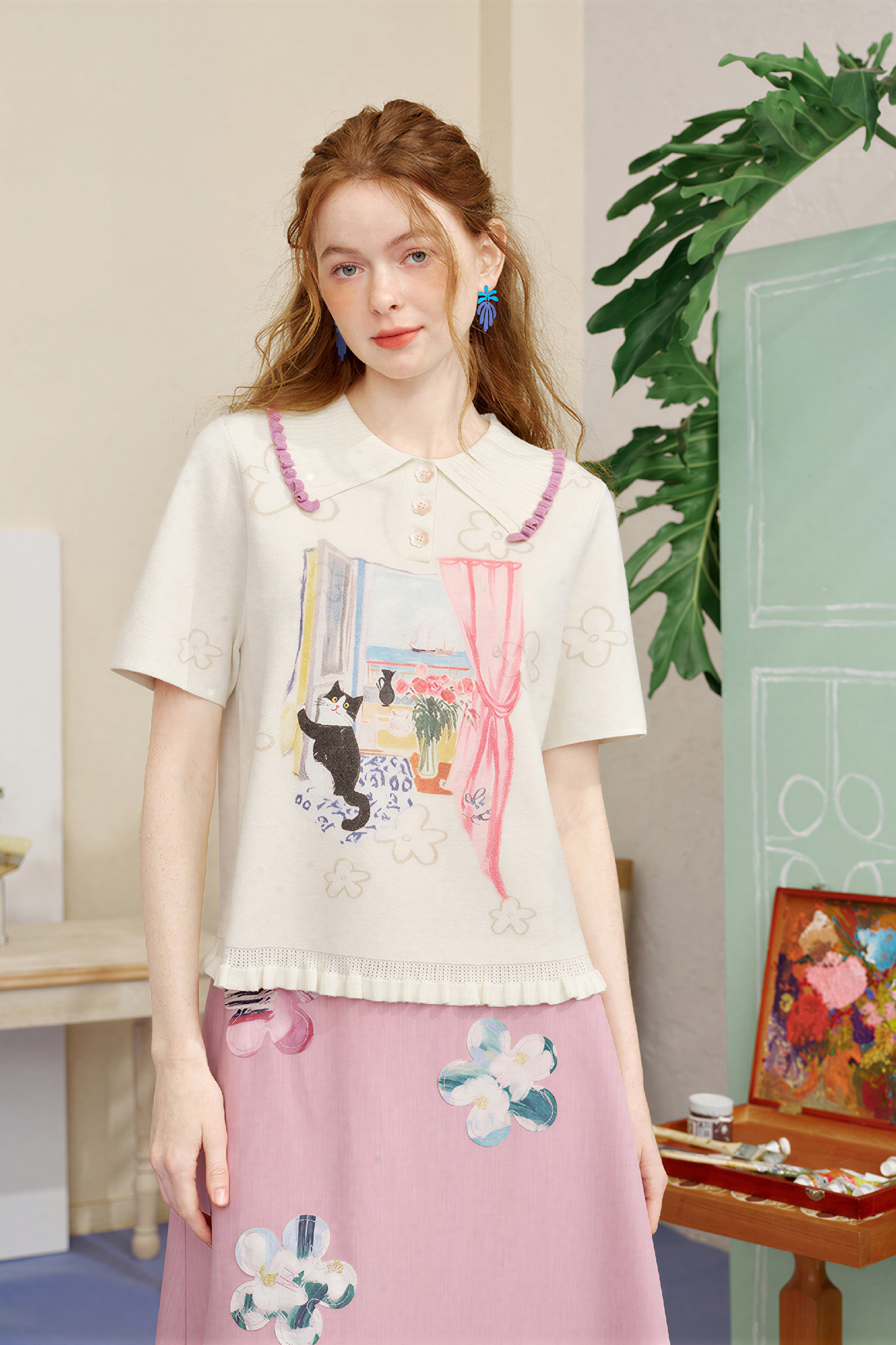 Collared Knit Short-Sleeve Polo | LYONSENS Women's Fashion