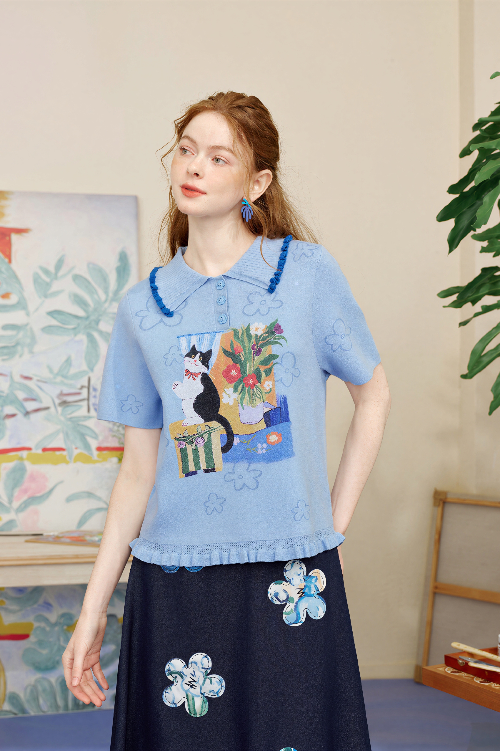 Collared Knit Short-Sleeve Polo | LYONSENS Women's Fashion