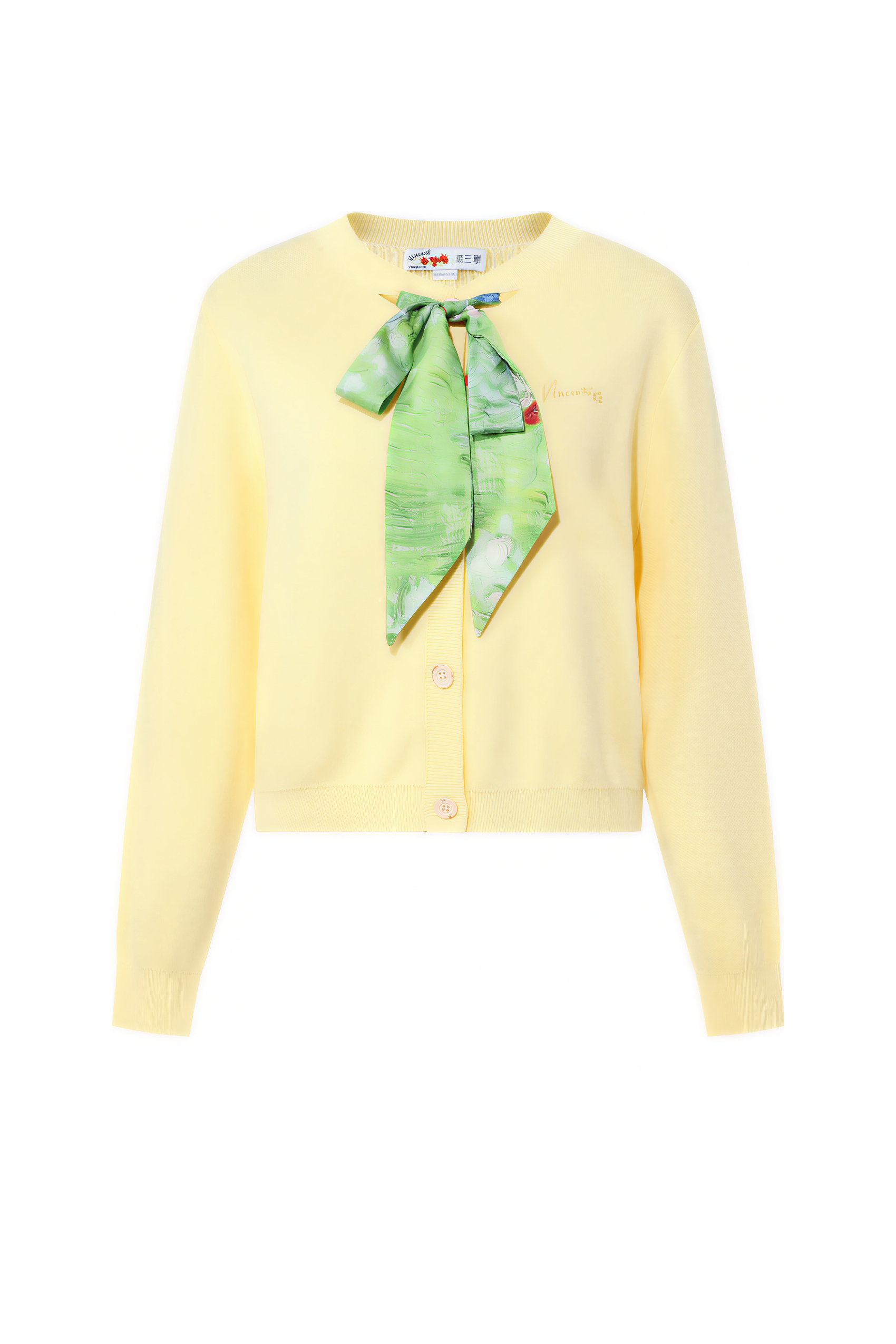 Yellow Designer Cropped Knit Cardigan