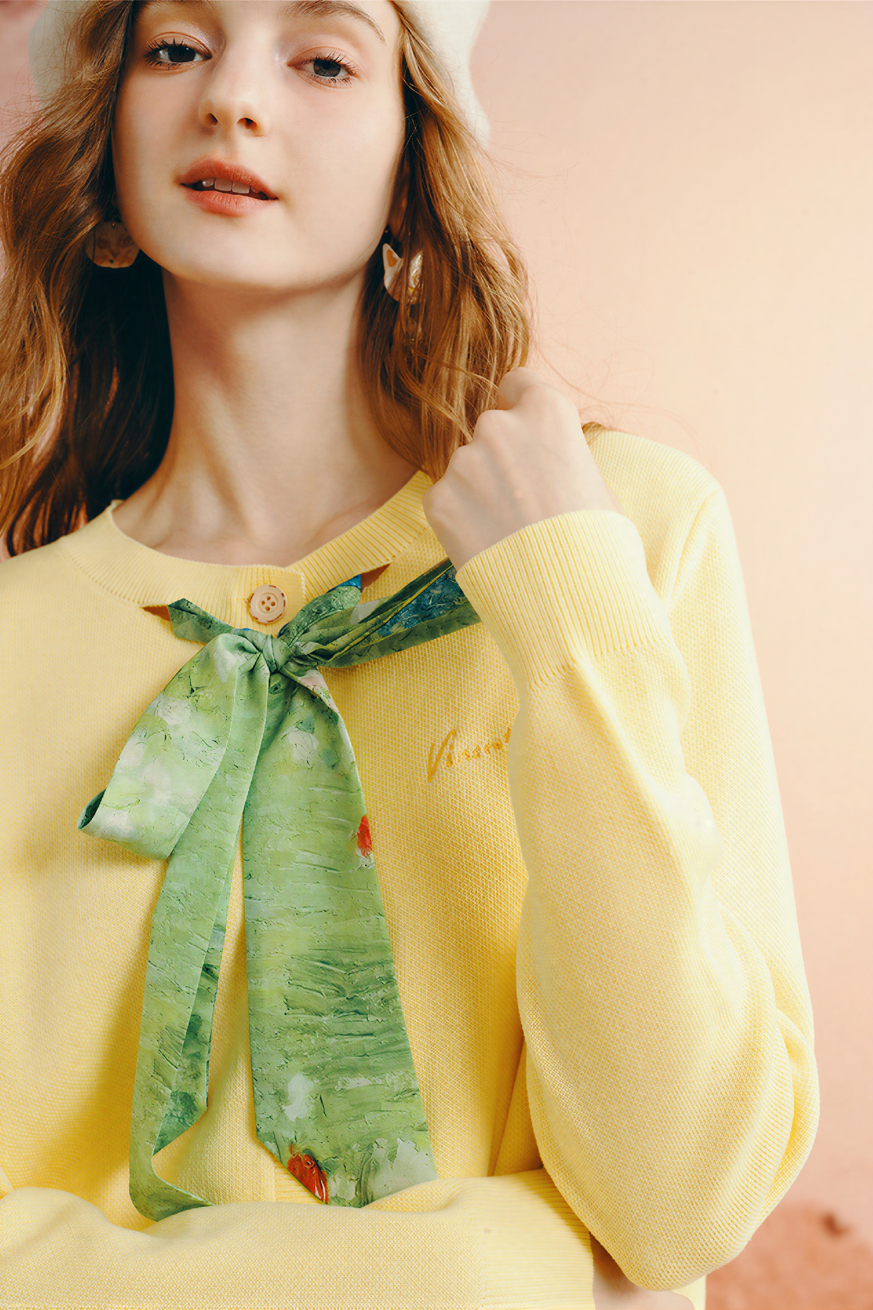 Yellow Designer Cropped Knit Cardigan