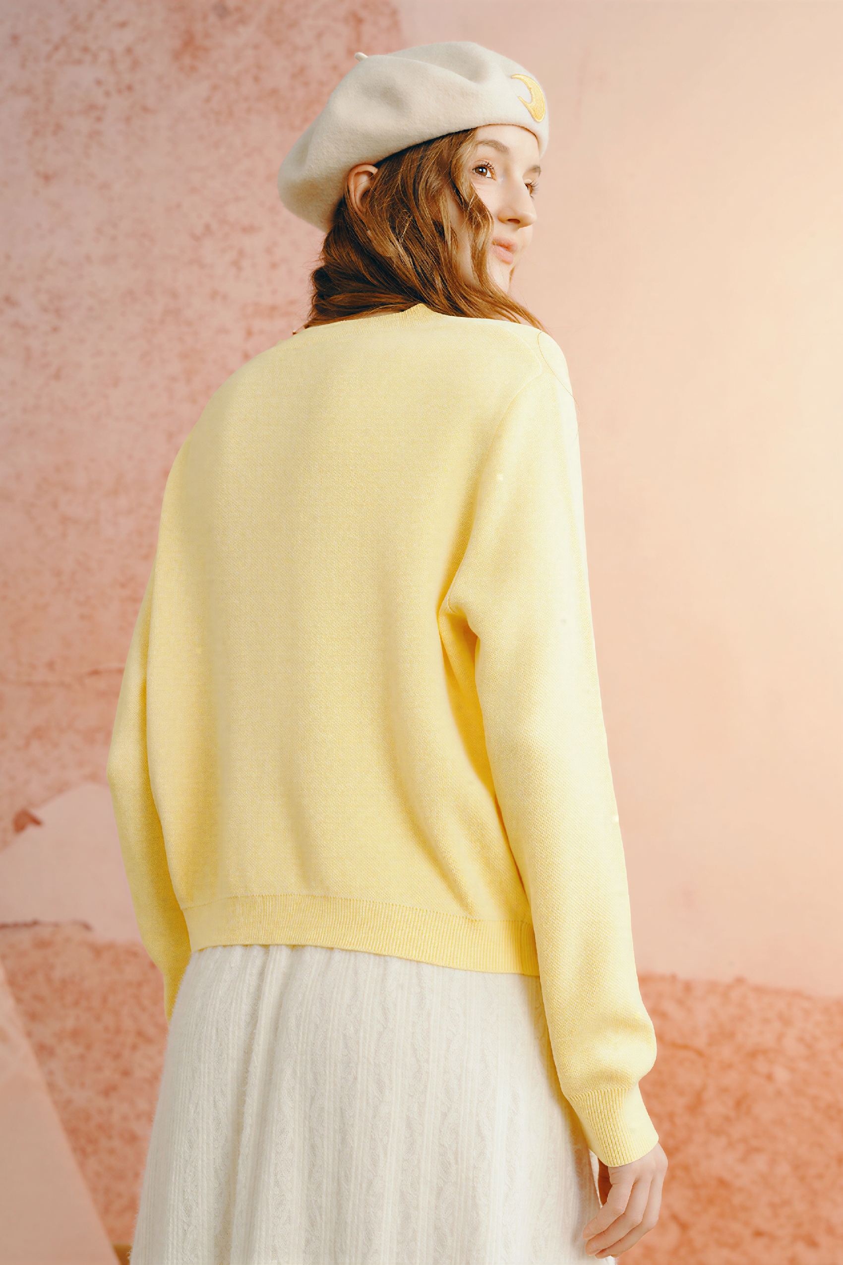 Yellow Designer Cropped Knit Cardigan