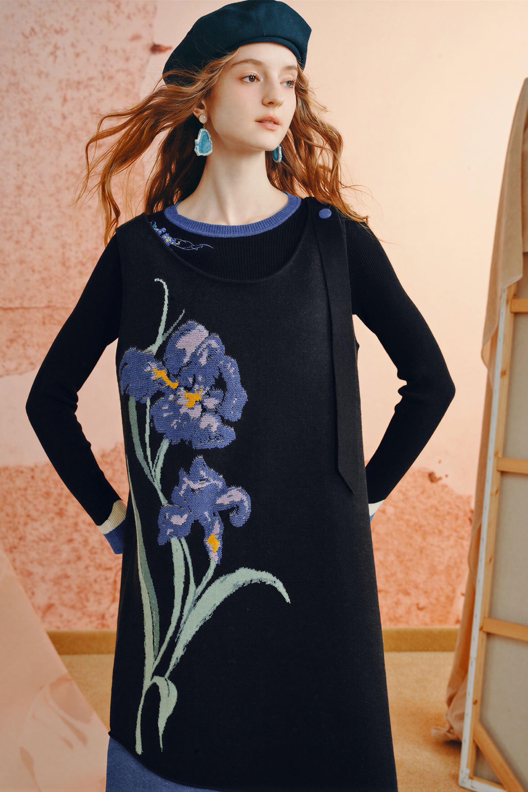 Embroidered knit base layer shirt