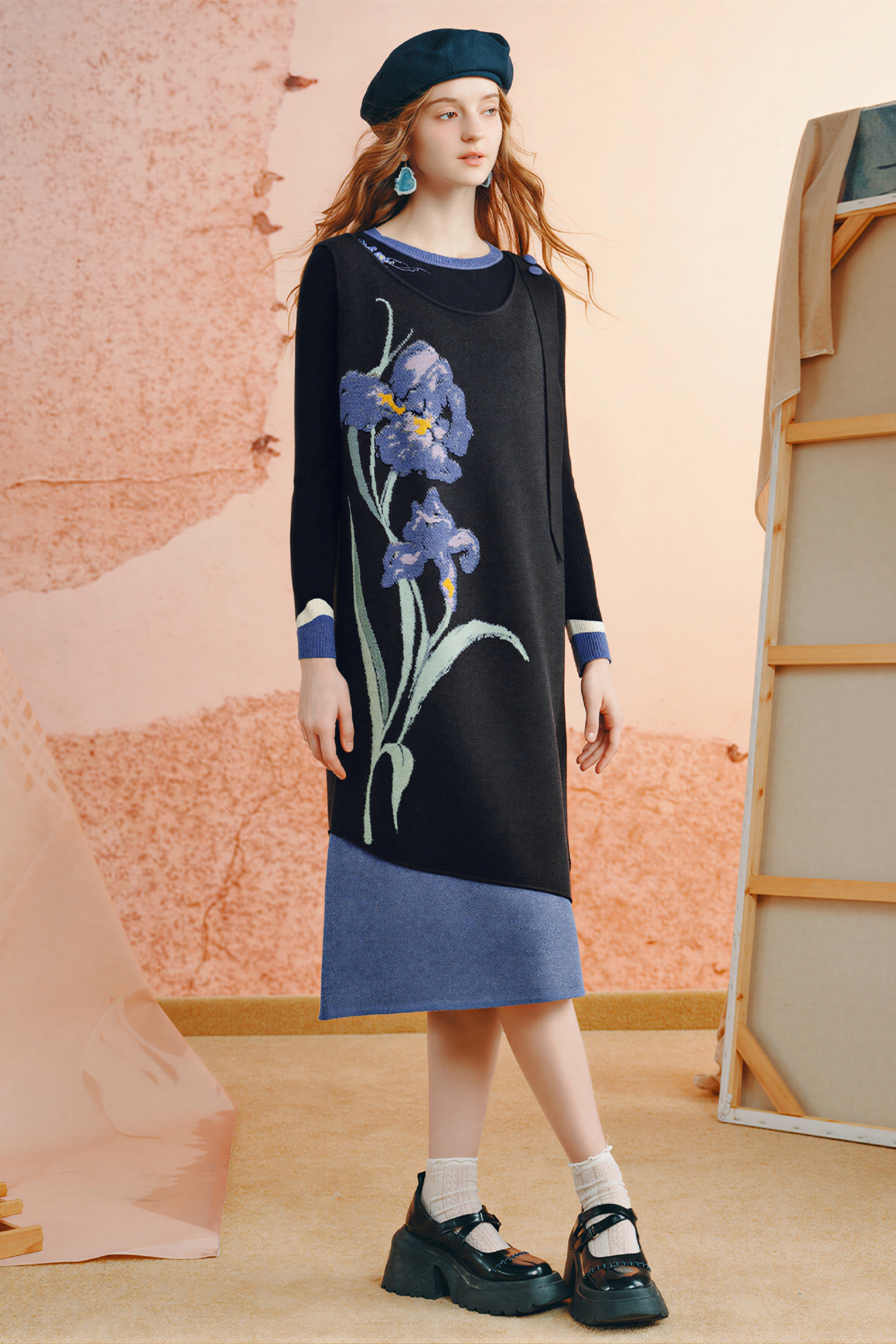 Embroidered knit base layer shirt