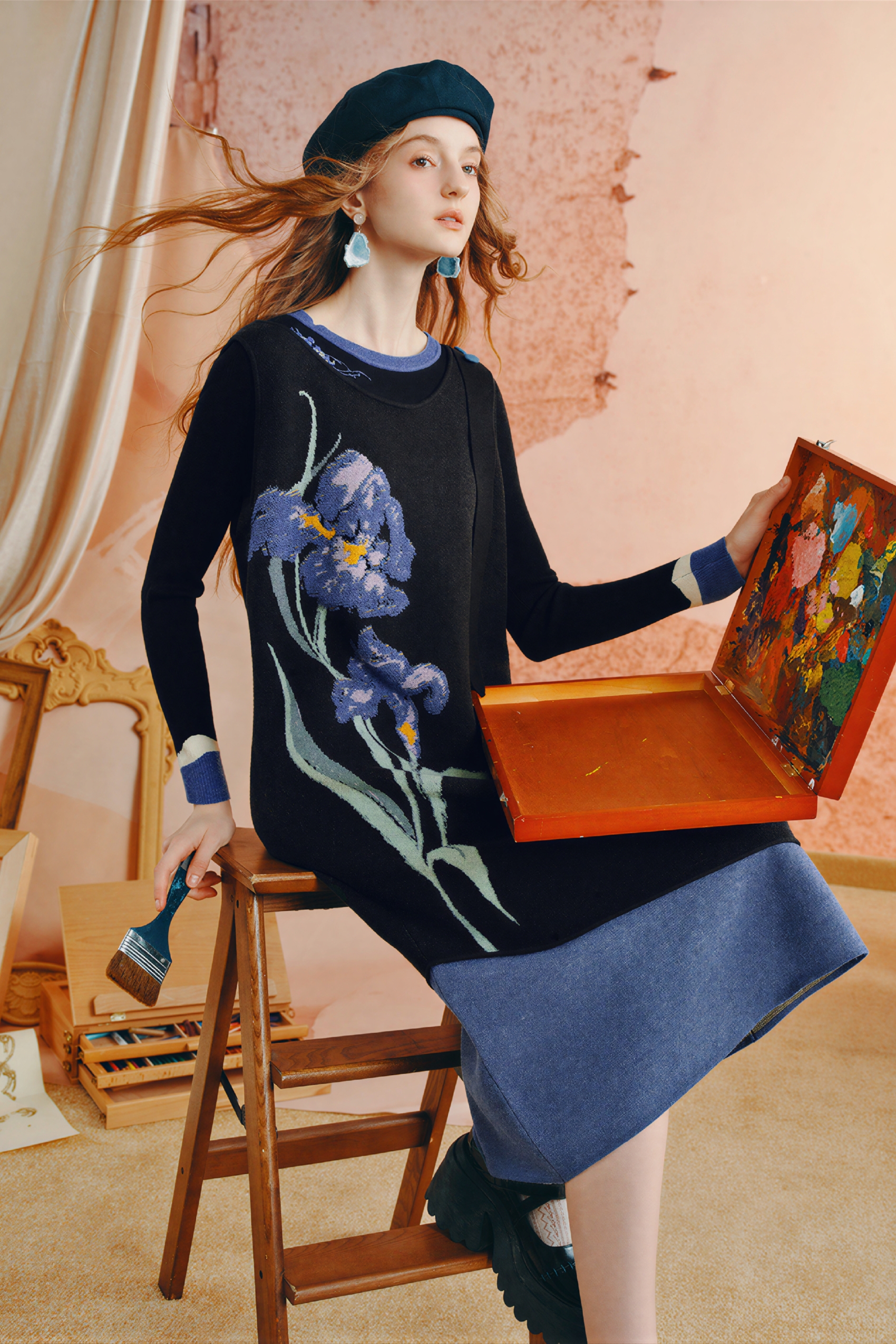 Embroidered knit base layer shirt